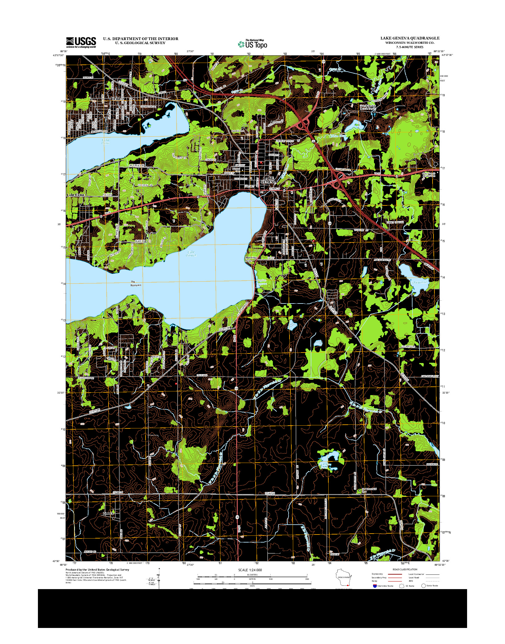USGS US TOPO 7.5-MINUTE MAP FOR LAKE GENEVA, WI 2013