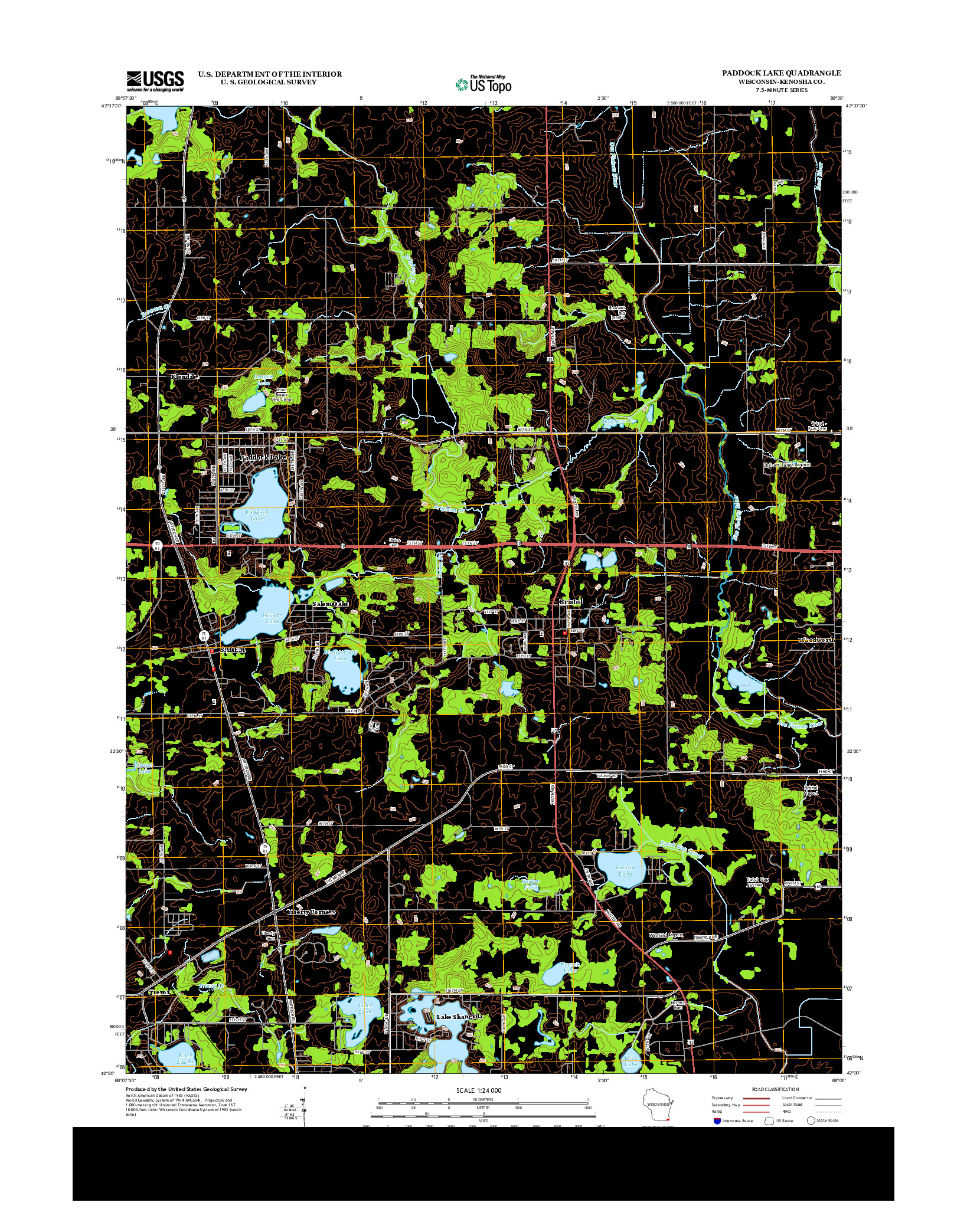 USGS US TOPO 7.5-MINUTE MAP FOR PADDOCK LAKE, WI 2013