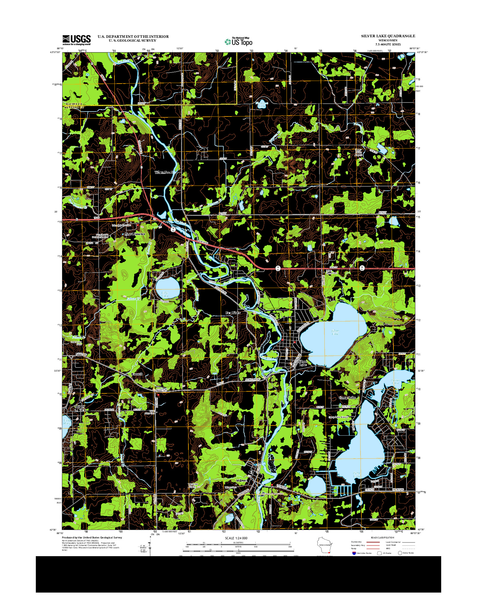 USGS US TOPO 7.5-MINUTE MAP FOR SILVER LAKE, WI 2013