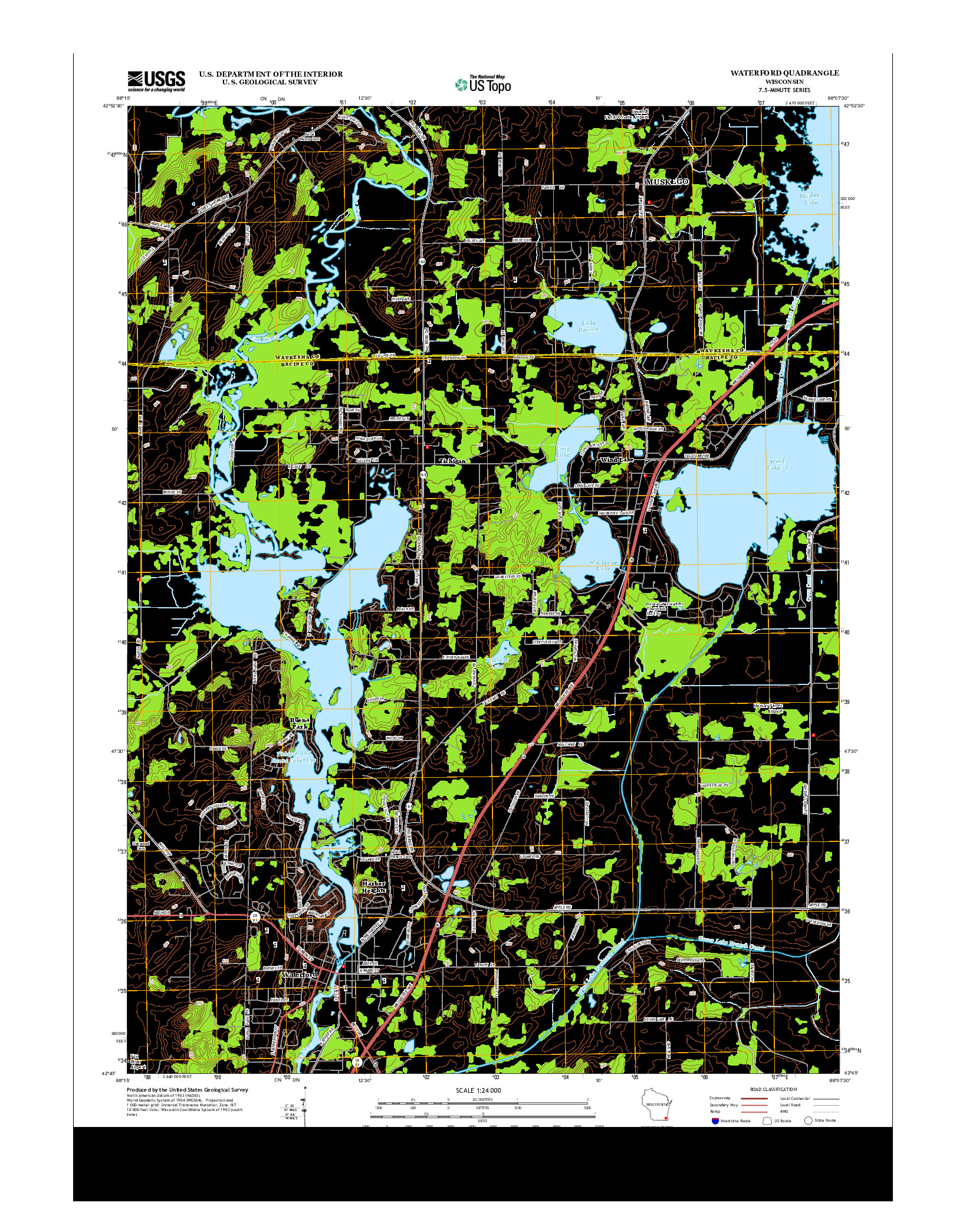 USGS US TOPO 7.5-MINUTE MAP FOR WATERFORD, WI 2013