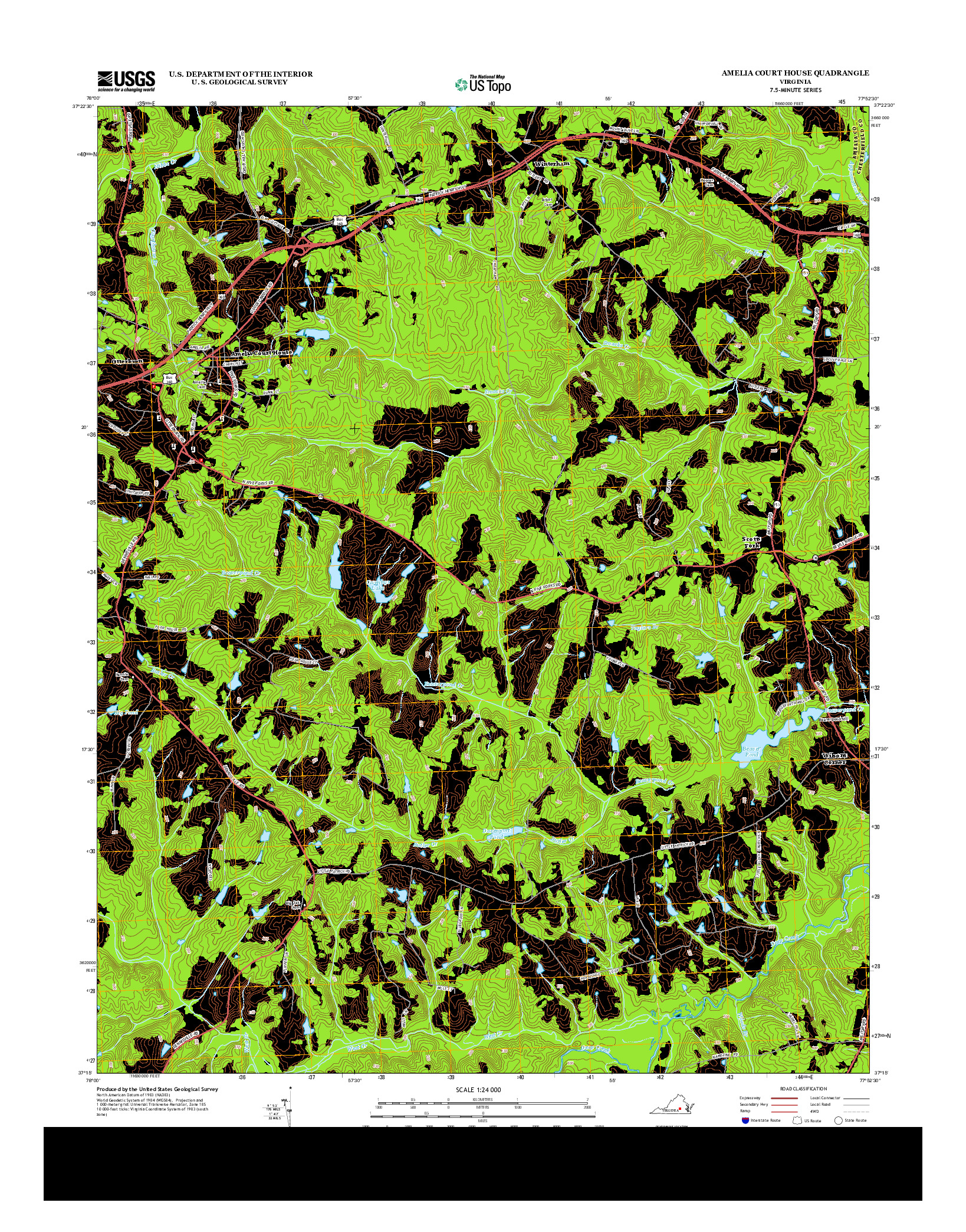 USGS US TOPO 7.5-MINUTE MAP FOR AMELIA COURT HOUSE, VA 2013