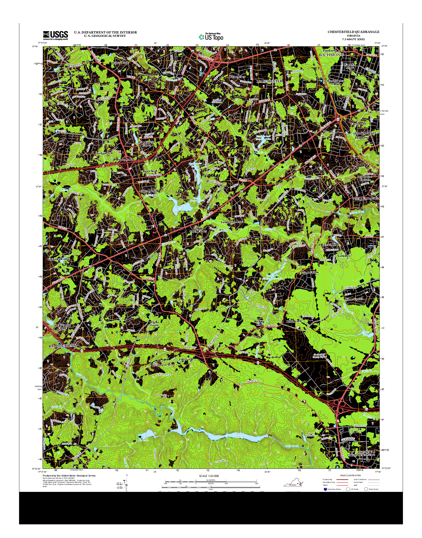 USGS US TOPO 7.5-MINUTE MAP FOR CHESTERFIELD, VA 2013