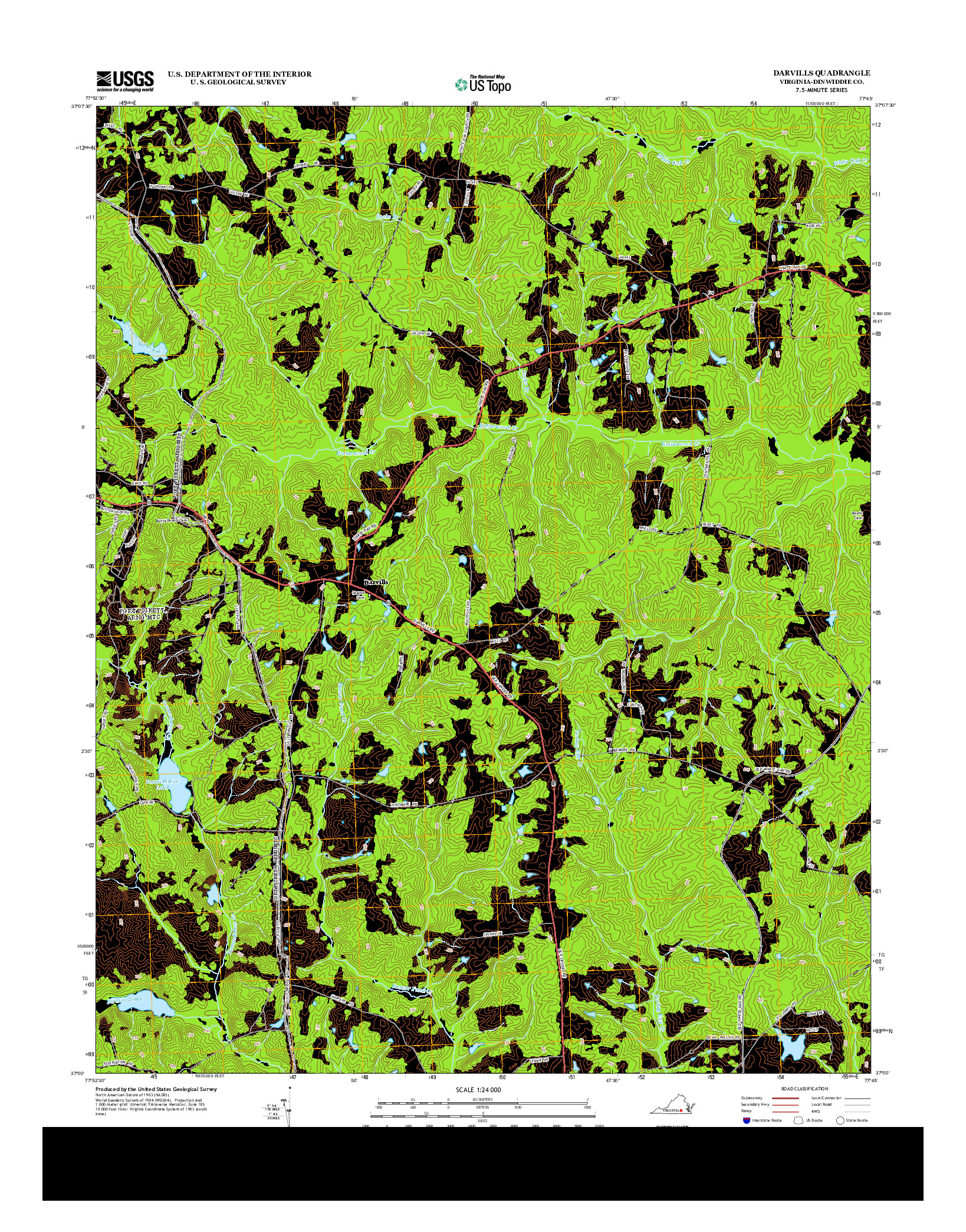 USGS US TOPO 7.5-MINUTE MAP FOR DARVILLS, VA 2013