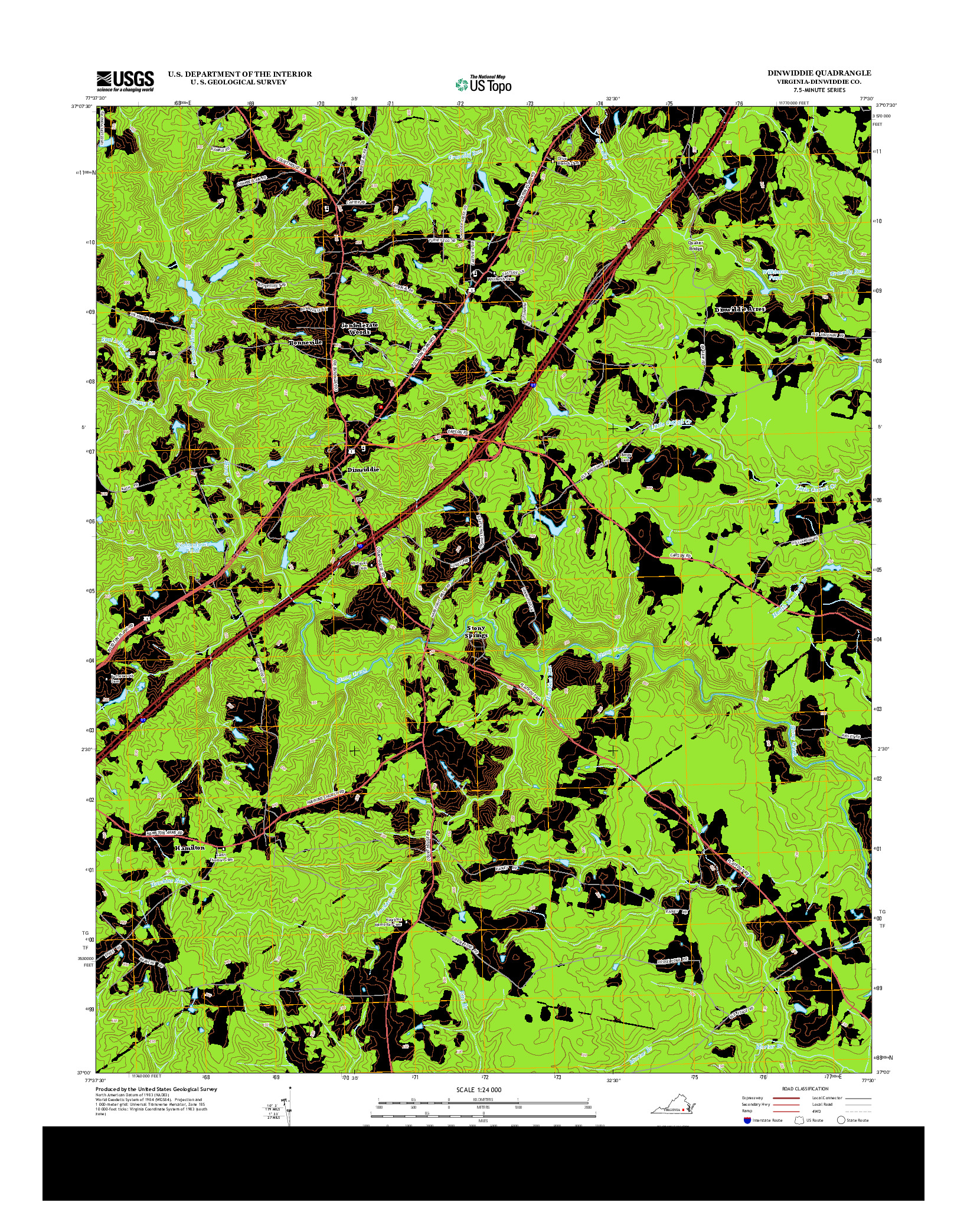 USGS US TOPO 7.5-MINUTE MAP FOR DINWIDDIE, VA 2013