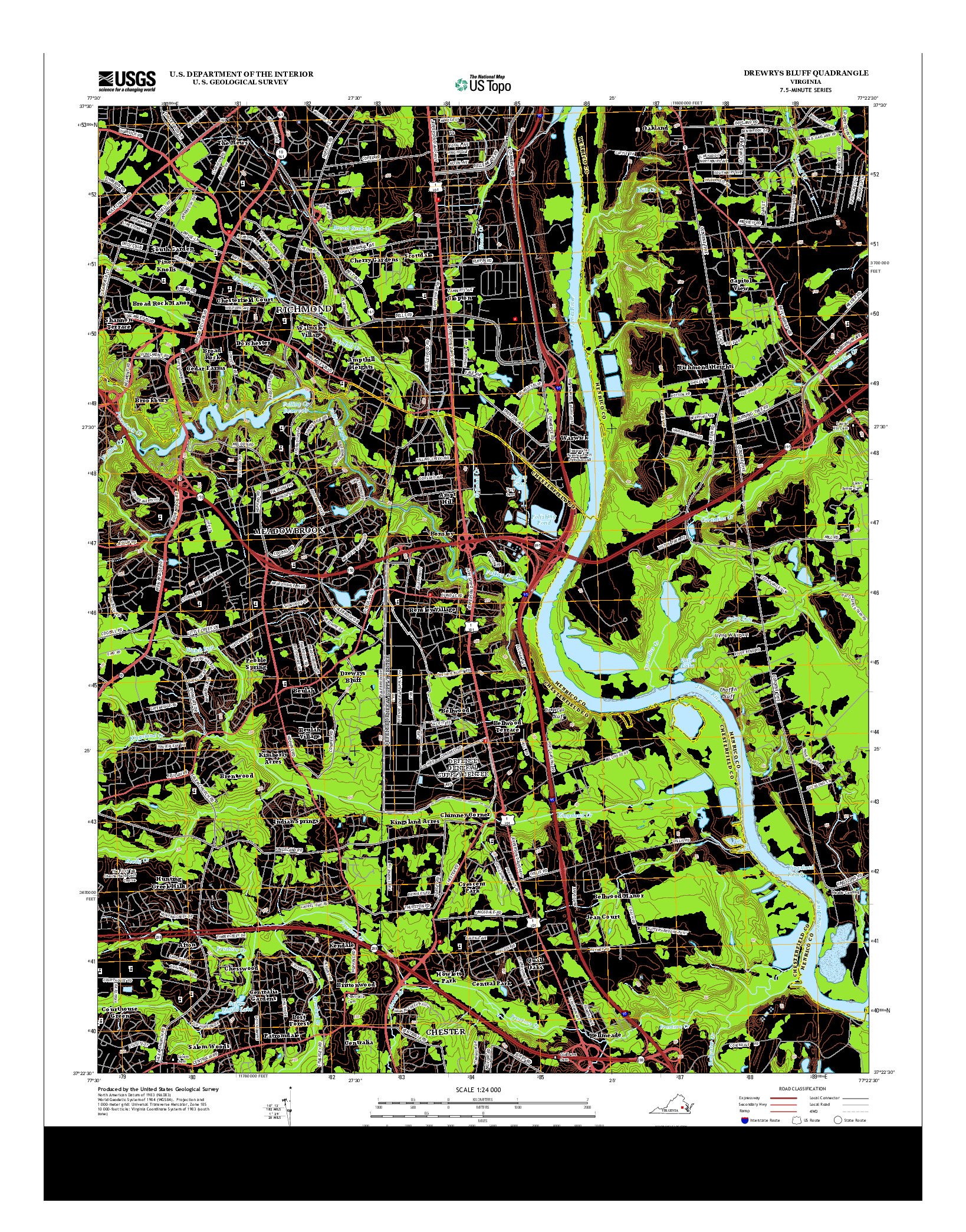 USGS US TOPO 7.5-MINUTE MAP FOR DREWRYS BLUFF, VA 2013