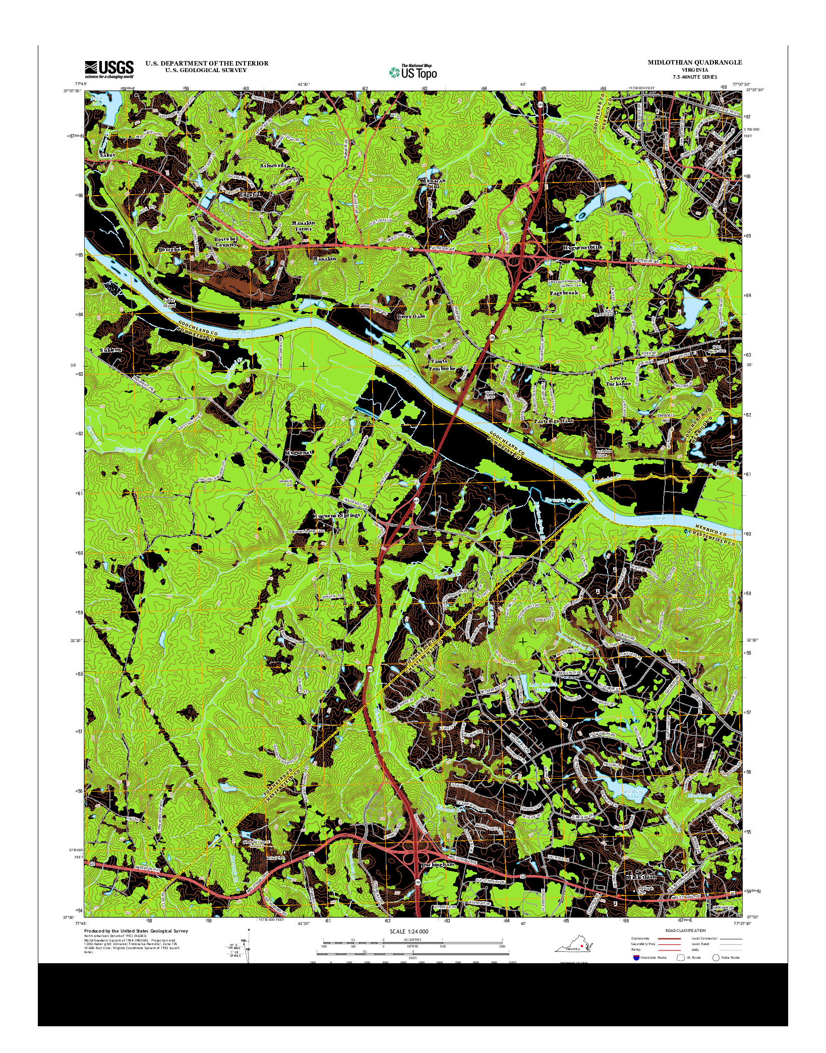 USGS US TOPO 7.5-MINUTE MAP FOR MIDLOTHIAN, VA 2013