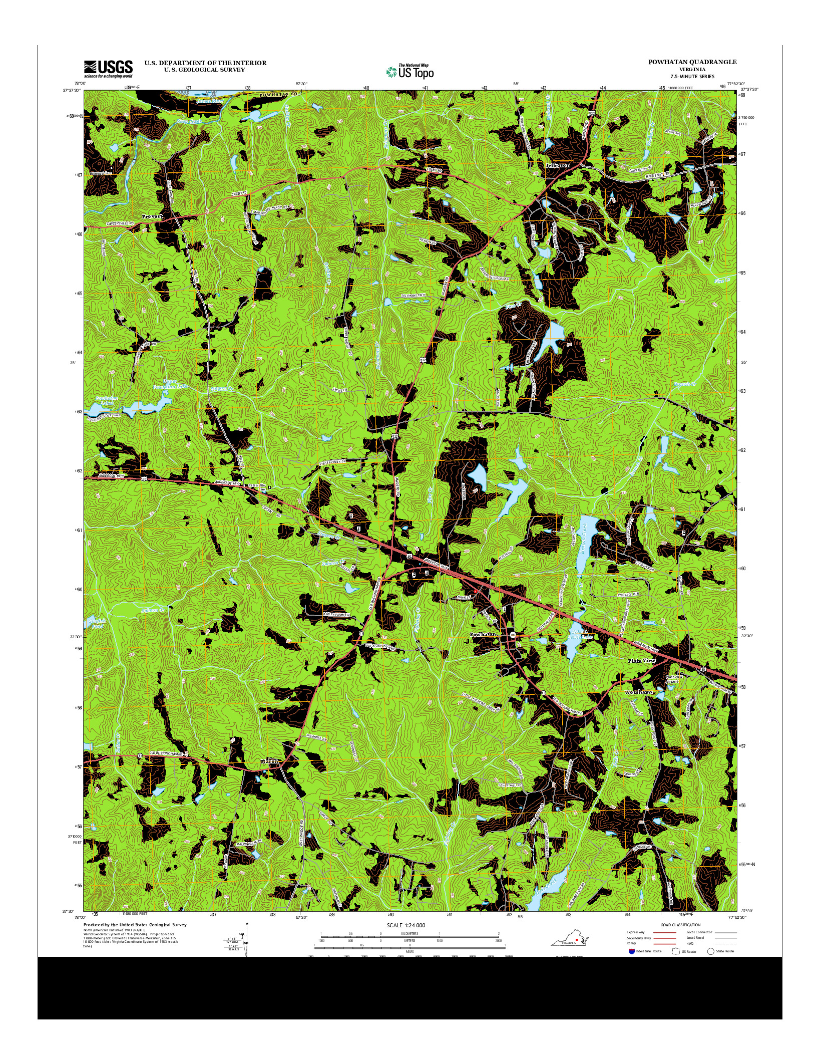 USGS US TOPO 7.5-MINUTE MAP FOR POWHATAN, VA 2013