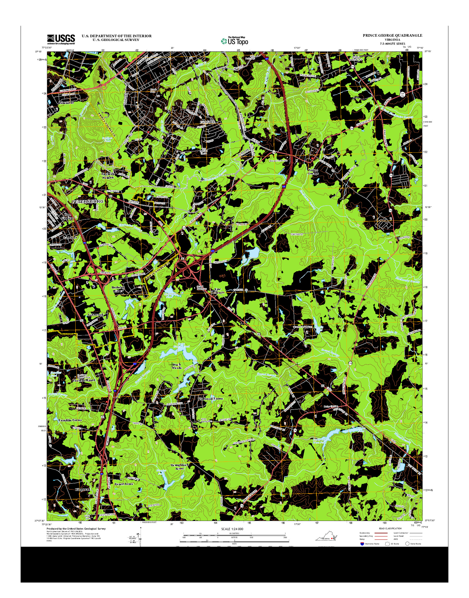 USGS US TOPO 7.5-MINUTE MAP FOR PRINCE GEORGE, VA 2013