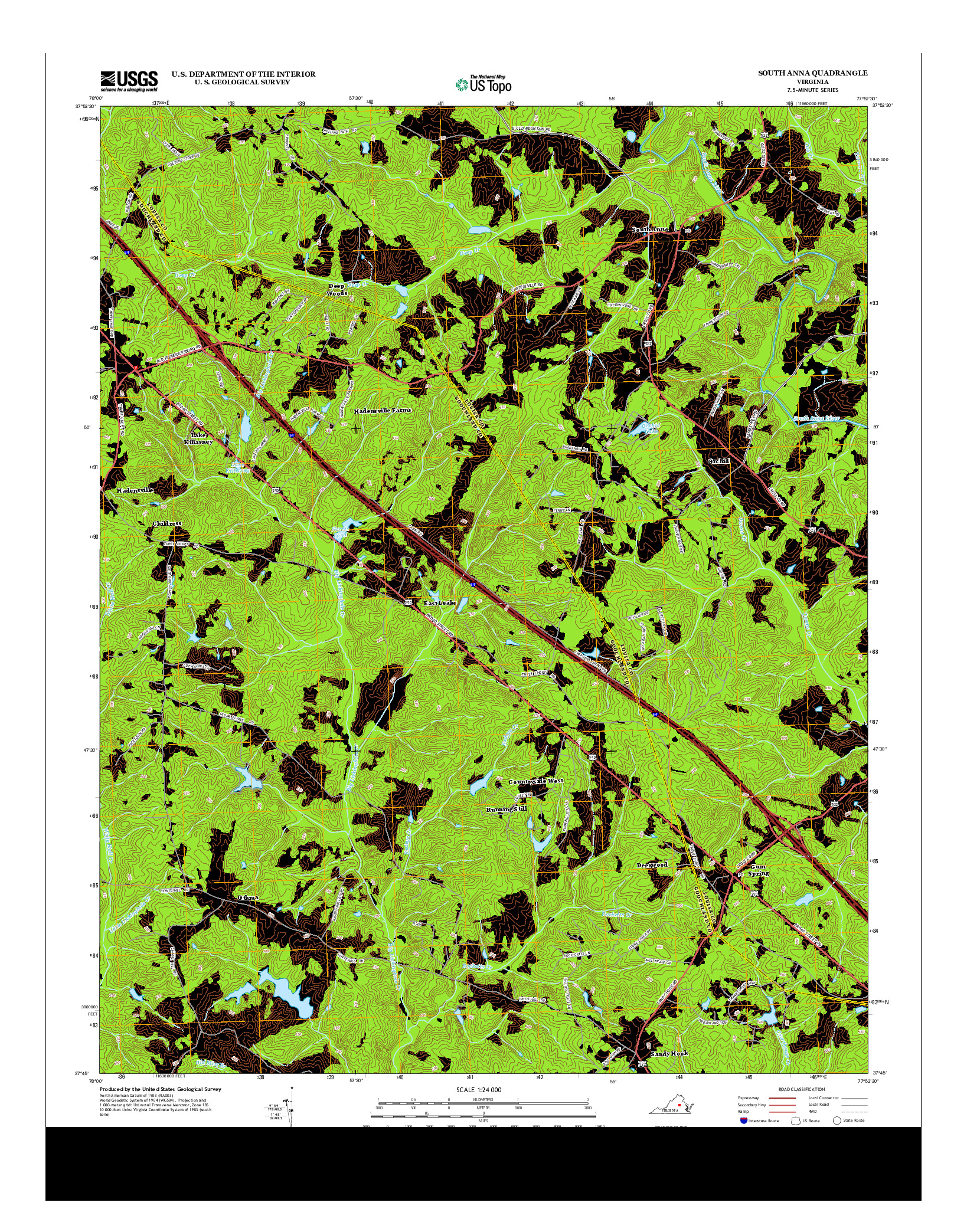 USGS US TOPO 7.5-MINUTE MAP FOR SOUTH ANNA, VA 2013