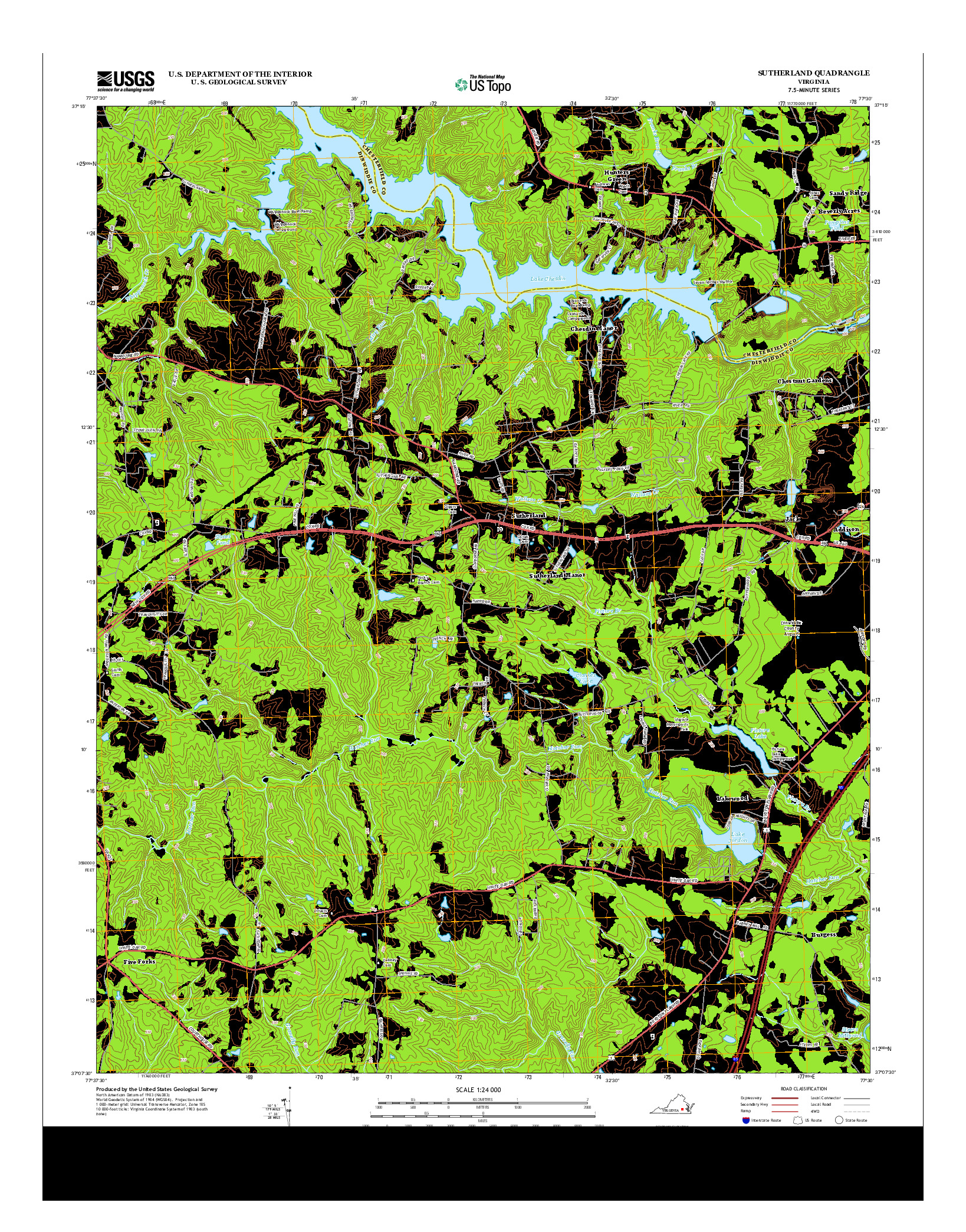 USGS US TOPO 7.5-MINUTE MAP FOR SUTHERLAND, VA 2013