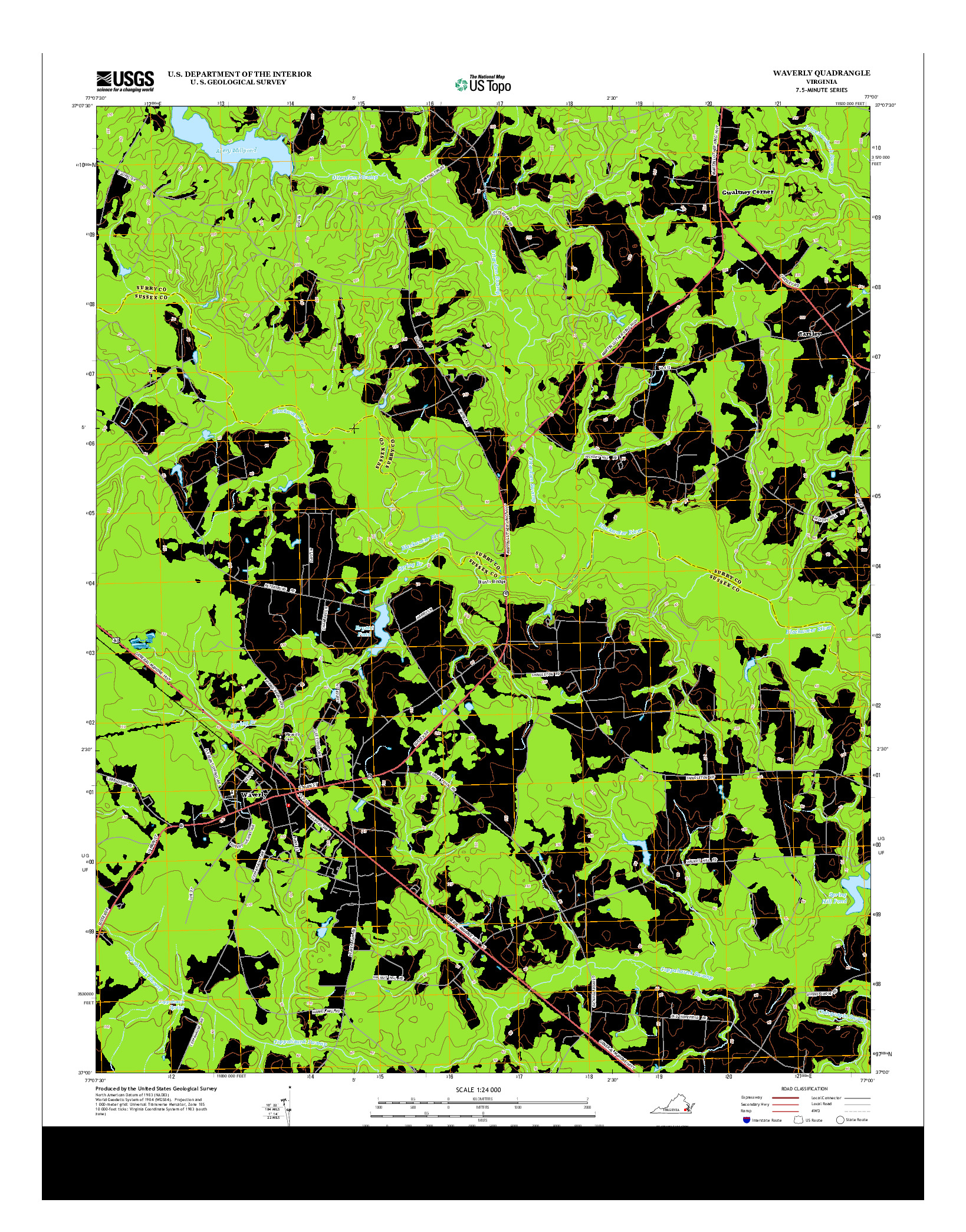 USGS US TOPO 7.5-MINUTE MAP FOR WAVERLY, VA 2013