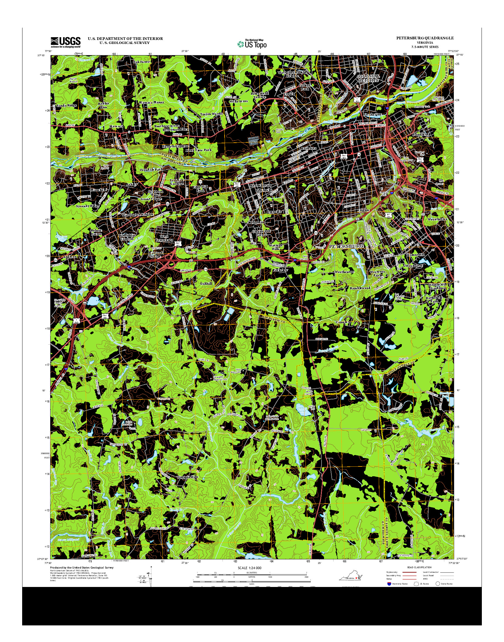 USGS US TOPO 7.5-MINUTE MAP FOR PETERSBURG, VA 2013