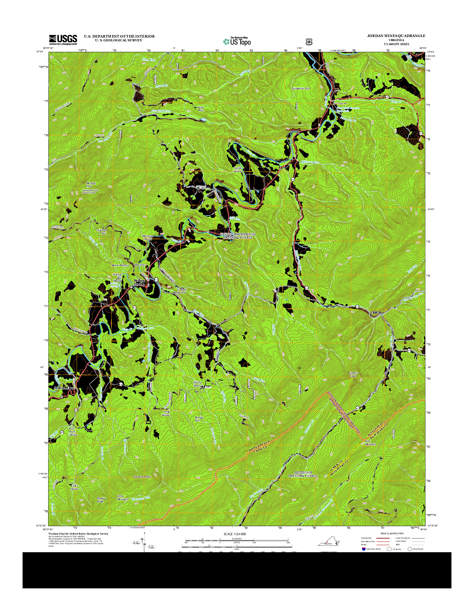 USGS US TOPO 7.5-MINUTE MAP FOR JORDAN MINES, VA 2013
