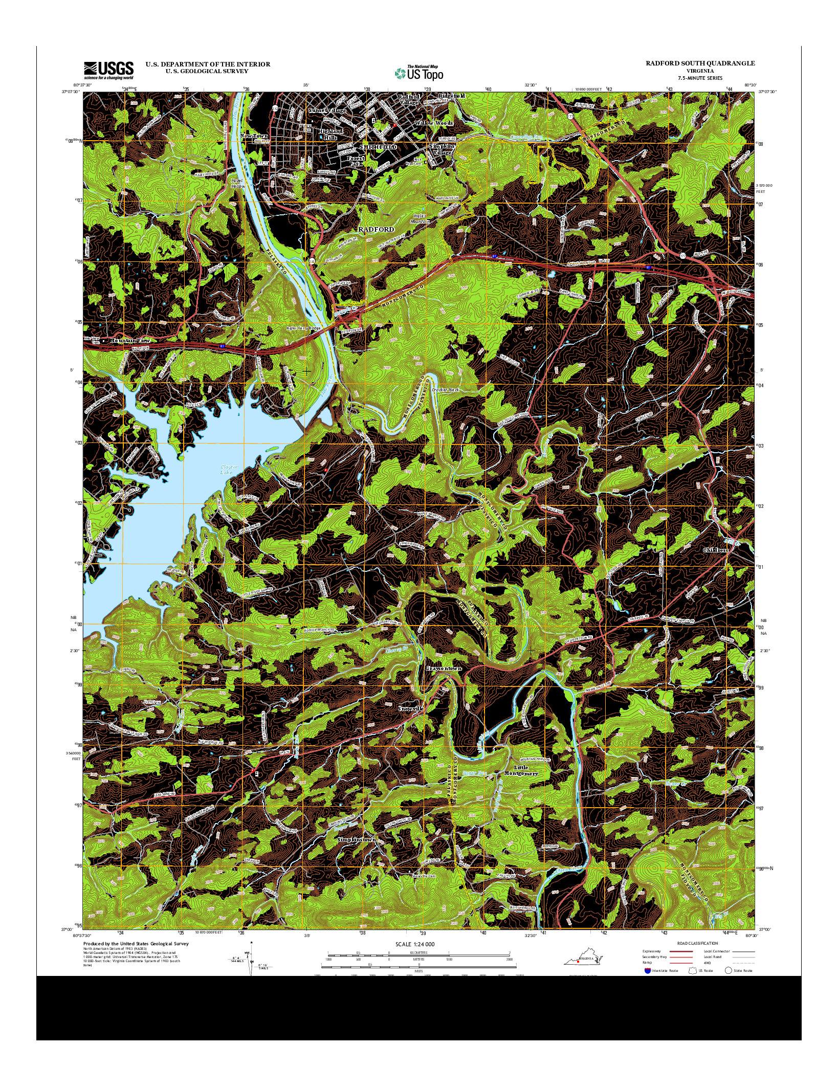 USGS US TOPO 7.5-MINUTE MAP FOR RADFORD SOUTH, VA 2013