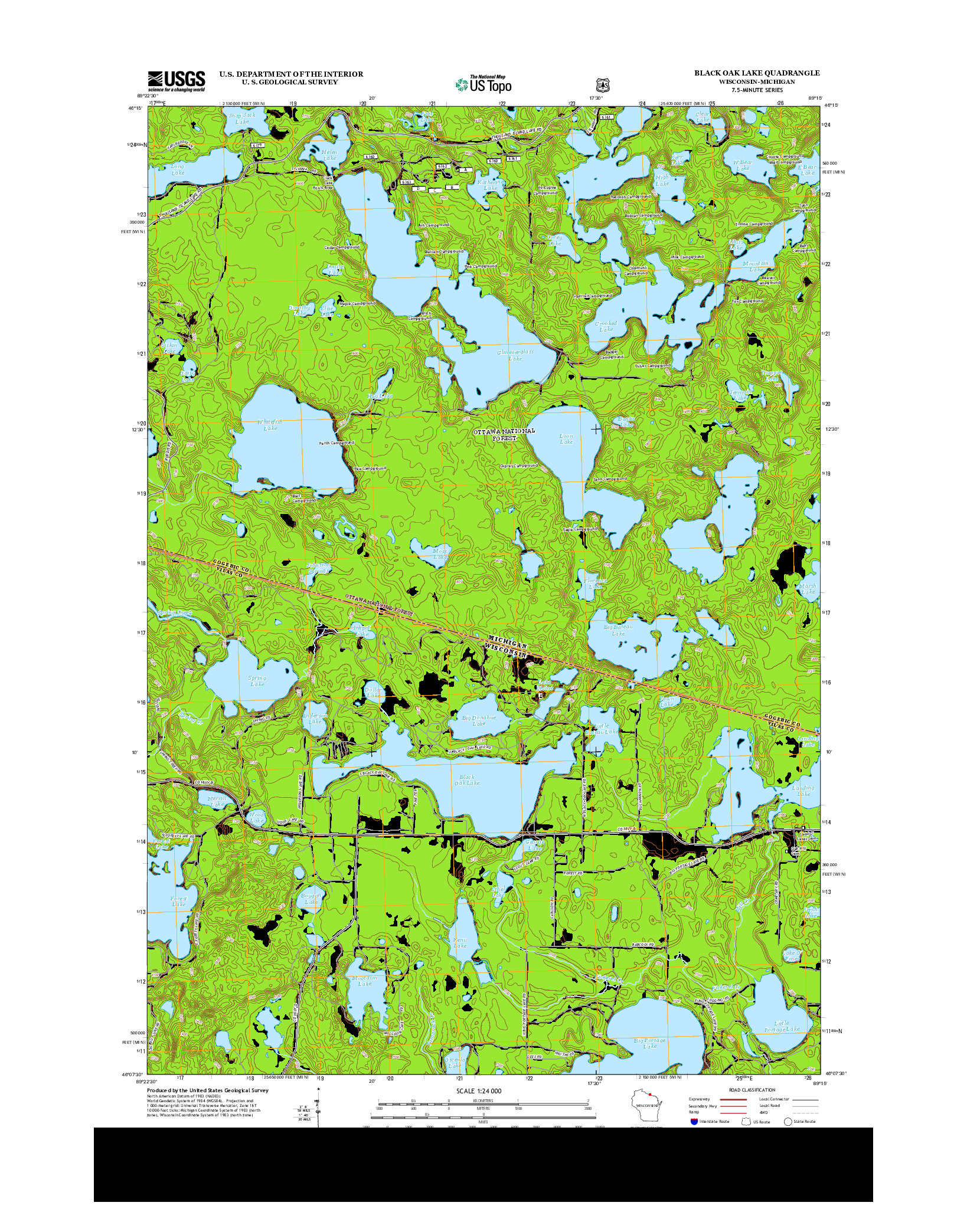 USGS US TOPO 7.5-MINUTE MAP FOR BLACK OAK LAKE, WI-MI 2013
