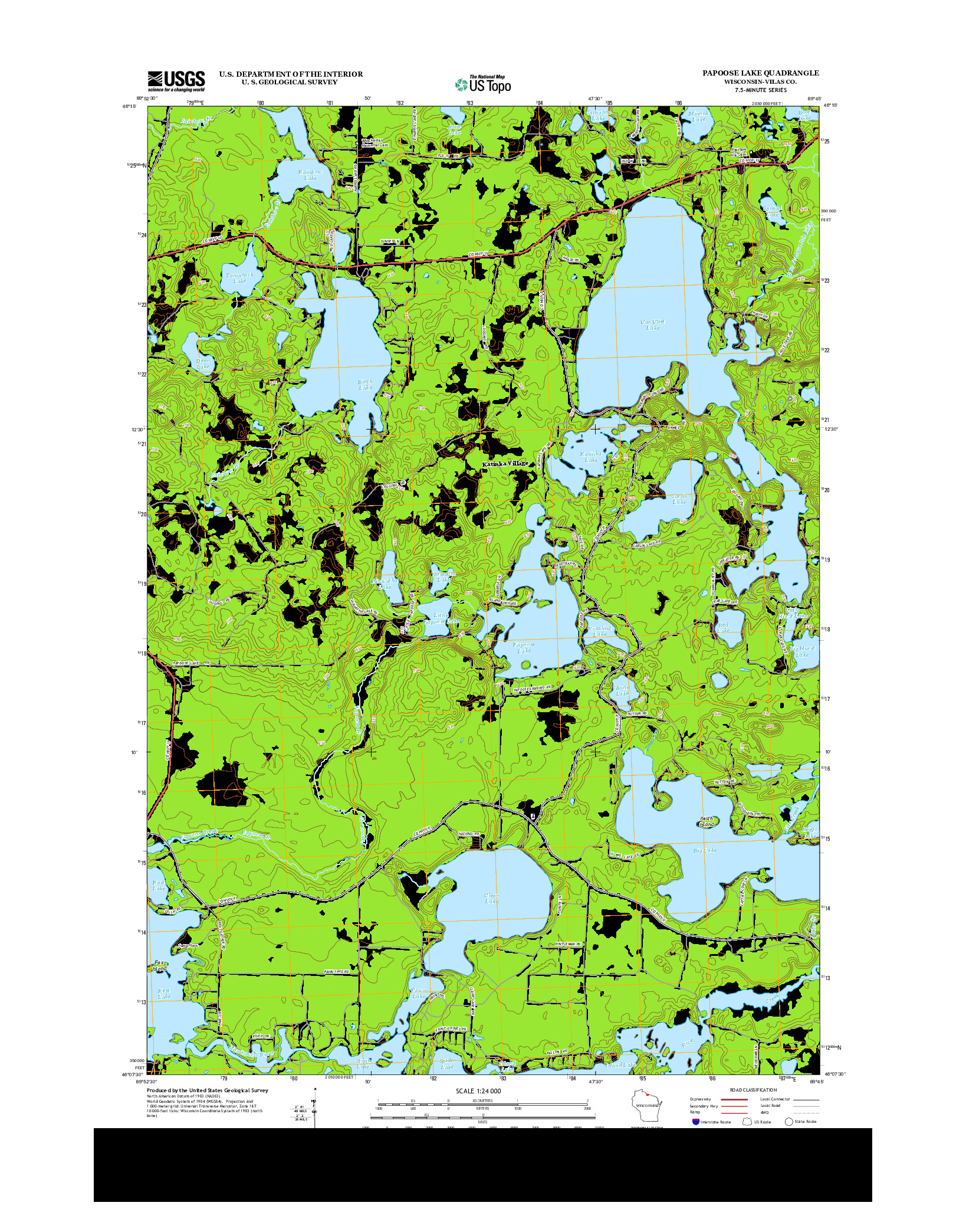 USGS US TOPO 7.5-MINUTE MAP FOR PAPOOSE LAKE, WI 2013