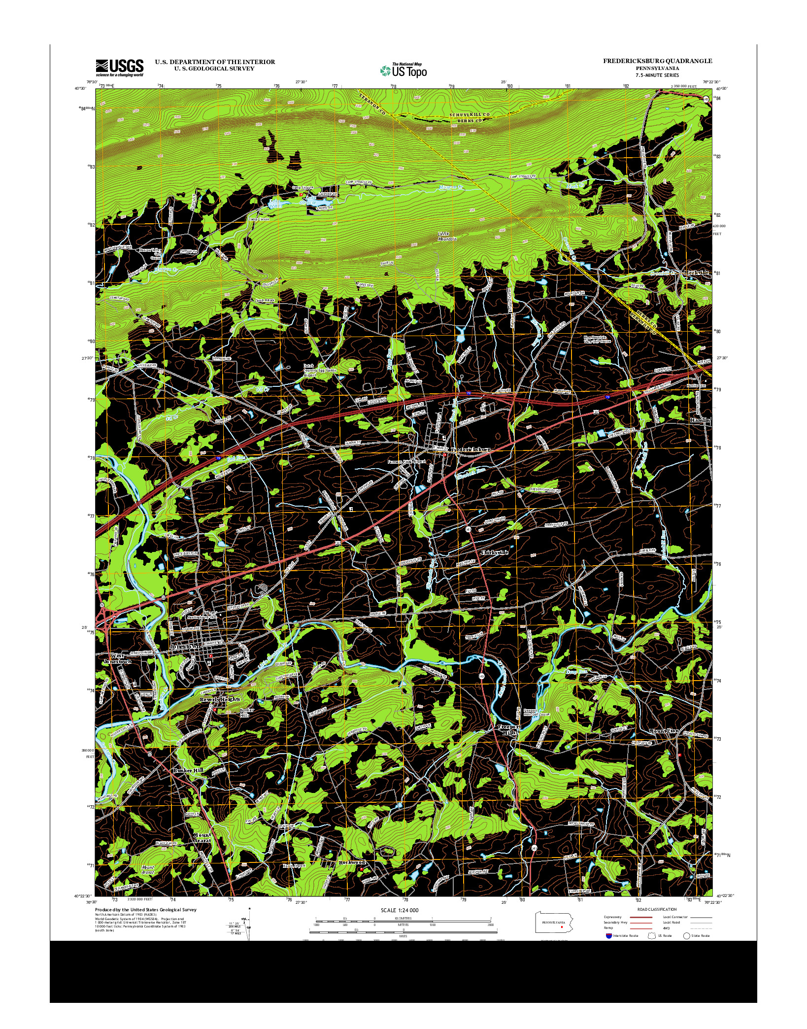 USGS US TOPO 7.5-MINUTE MAP FOR FREDERICKSBURG, PA 2013