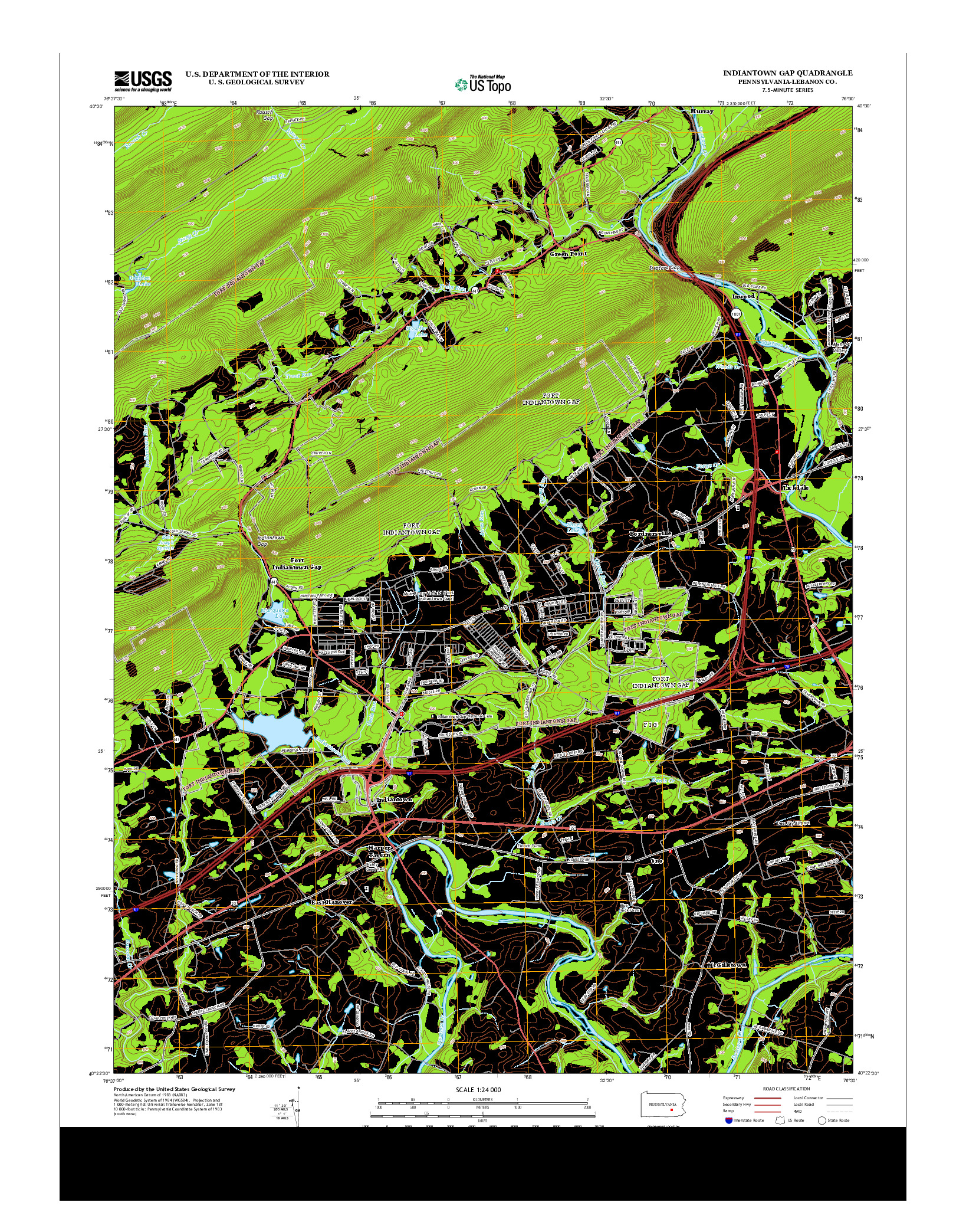 USGS US TOPO 7.5-MINUTE MAP FOR INDIANTOWN GAP, PA 2013