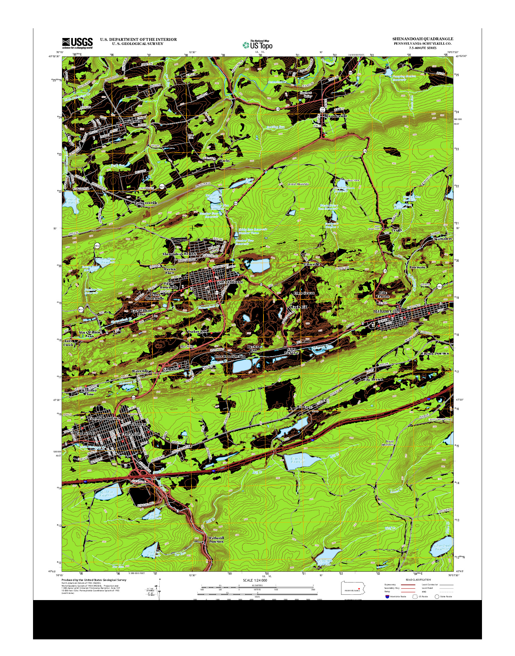 USGS US TOPO 7.5-MINUTE MAP FOR SHENANDOAH, PA 2013