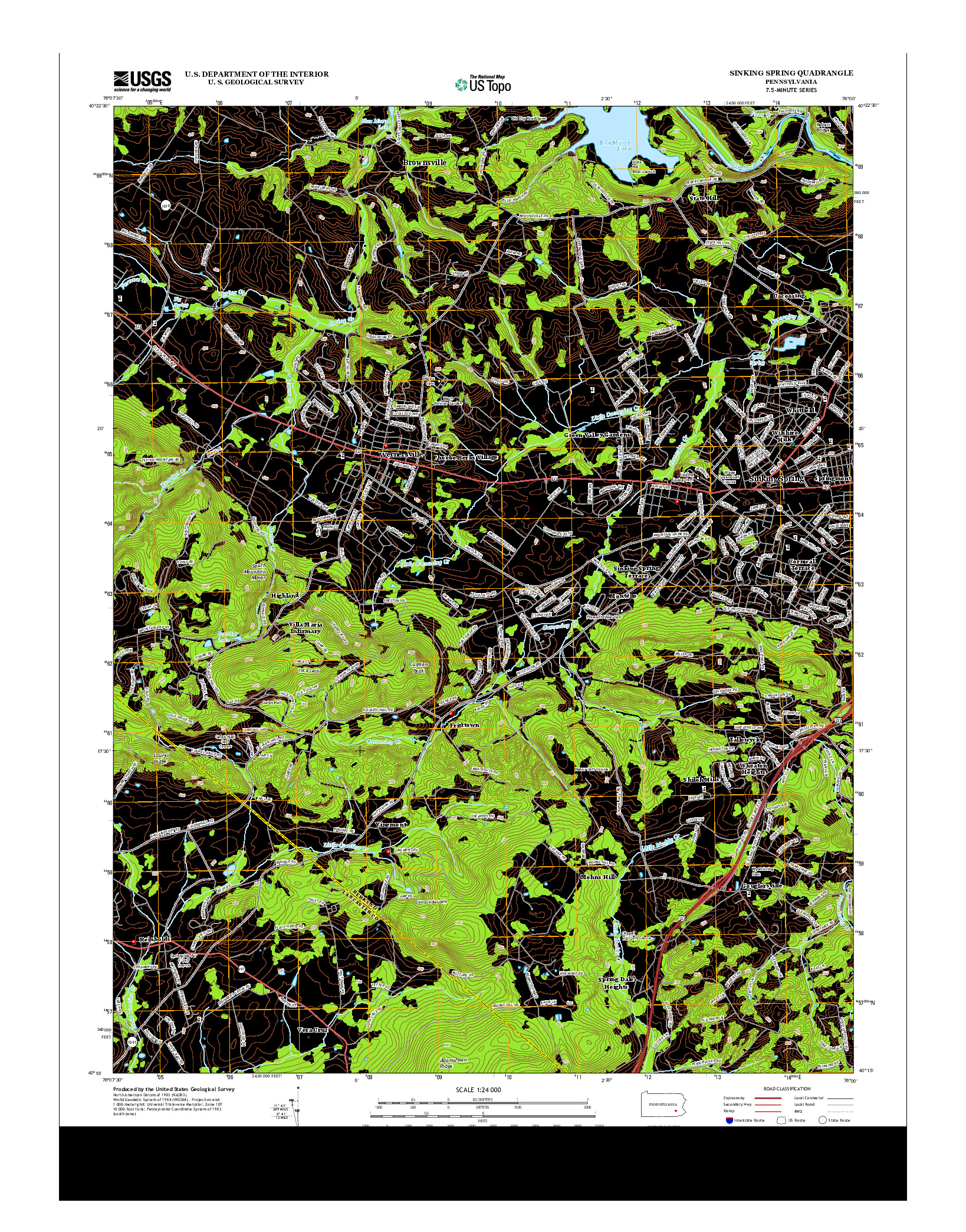 USGS US TOPO 7.5-MINUTE MAP FOR SINKING SPRING, PA 2013