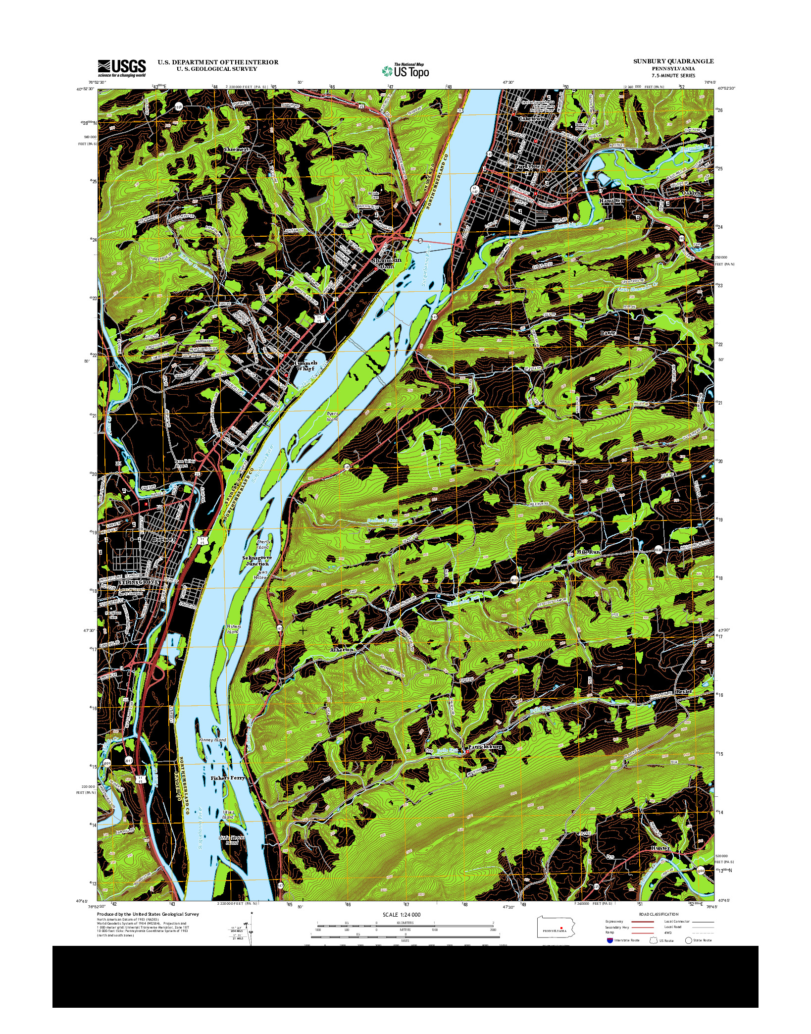 USGS US TOPO 7.5-MINUTE MAP FOR SUNBURY, PA 2013