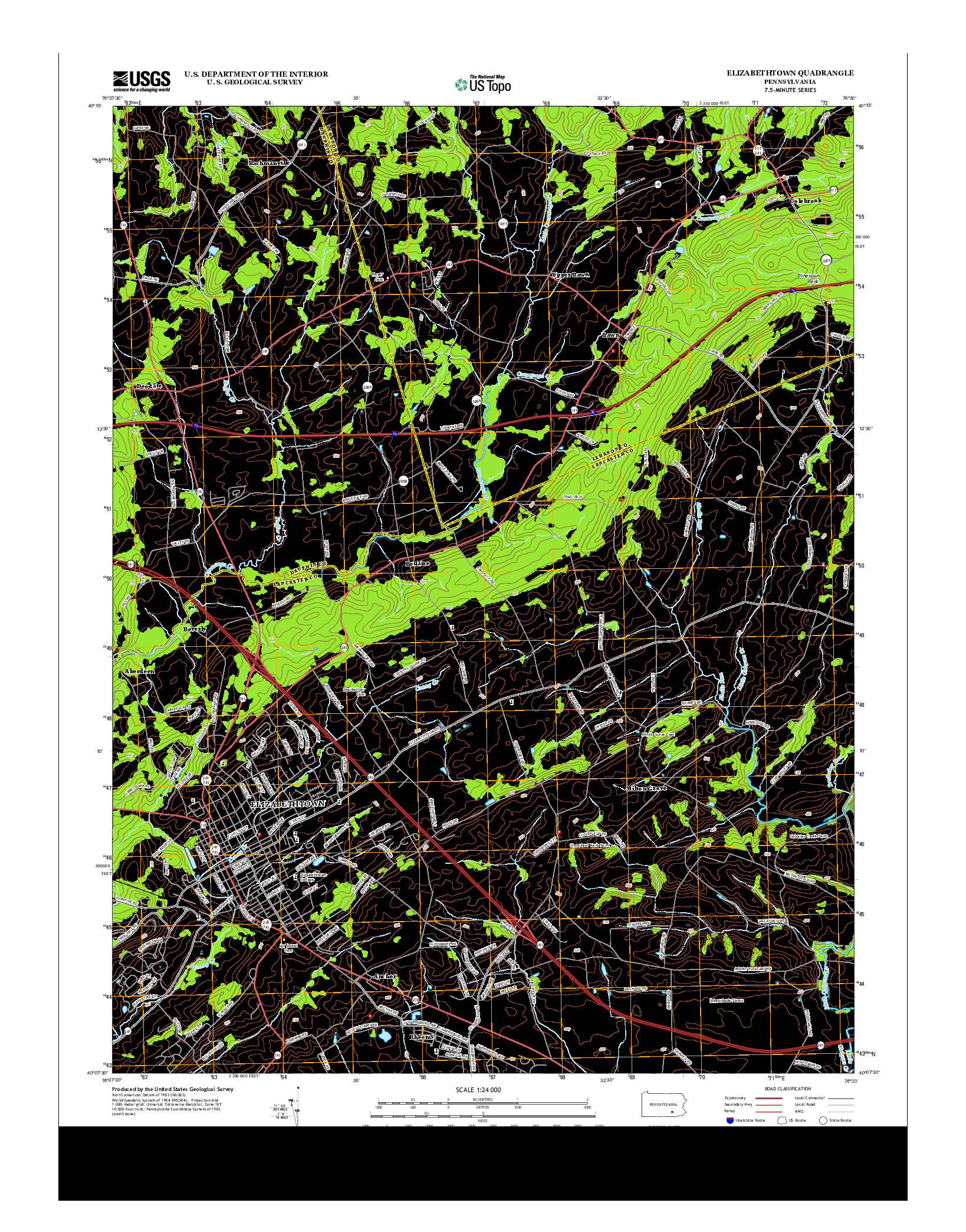 USGS US TOPO 7.5-MINUTE MAP FOR ELIZABETHTOWN, PA 2013