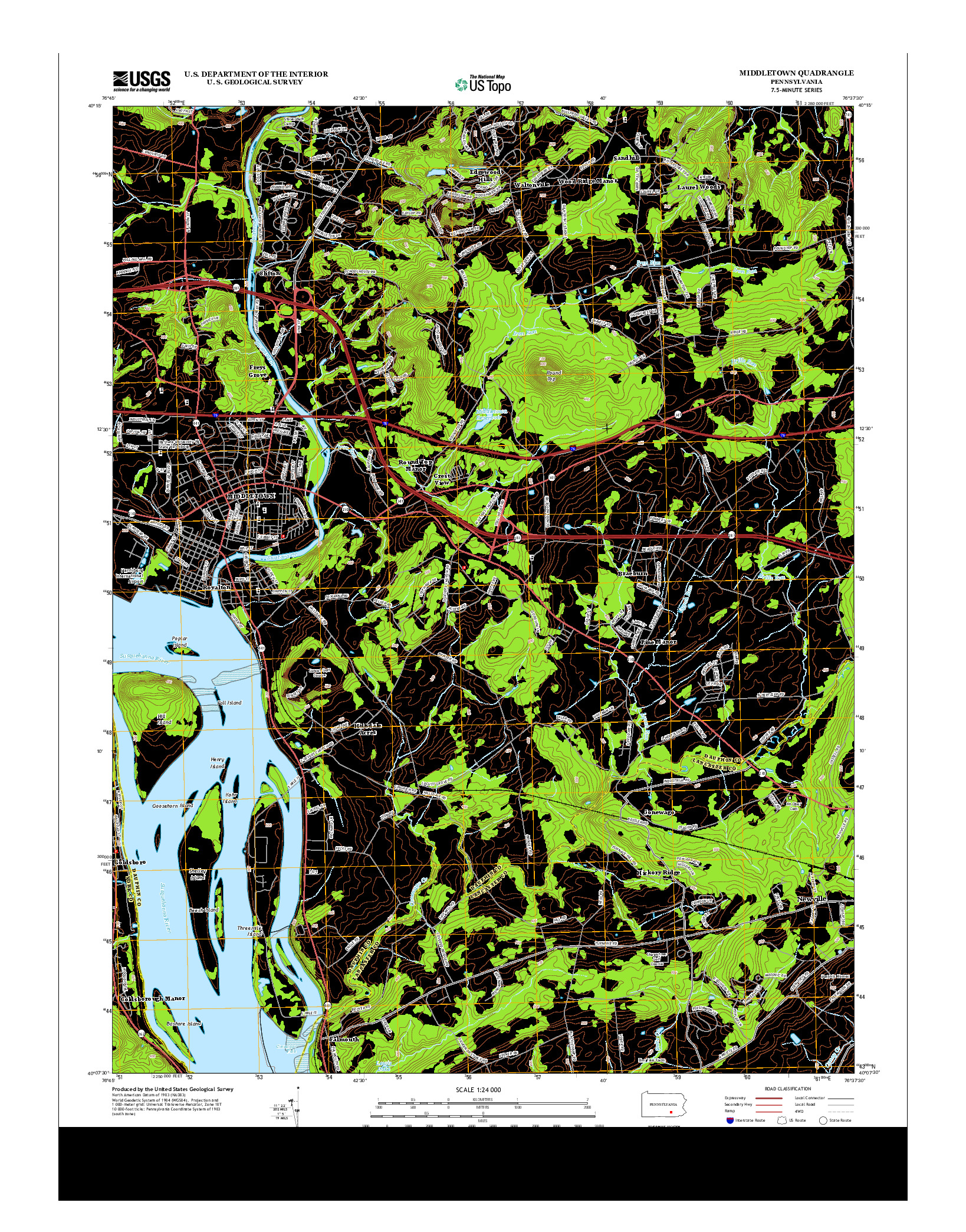 USGS US TOPO 7.5-MINUTE MAP FOR MIDDLETOWN, PA 2013