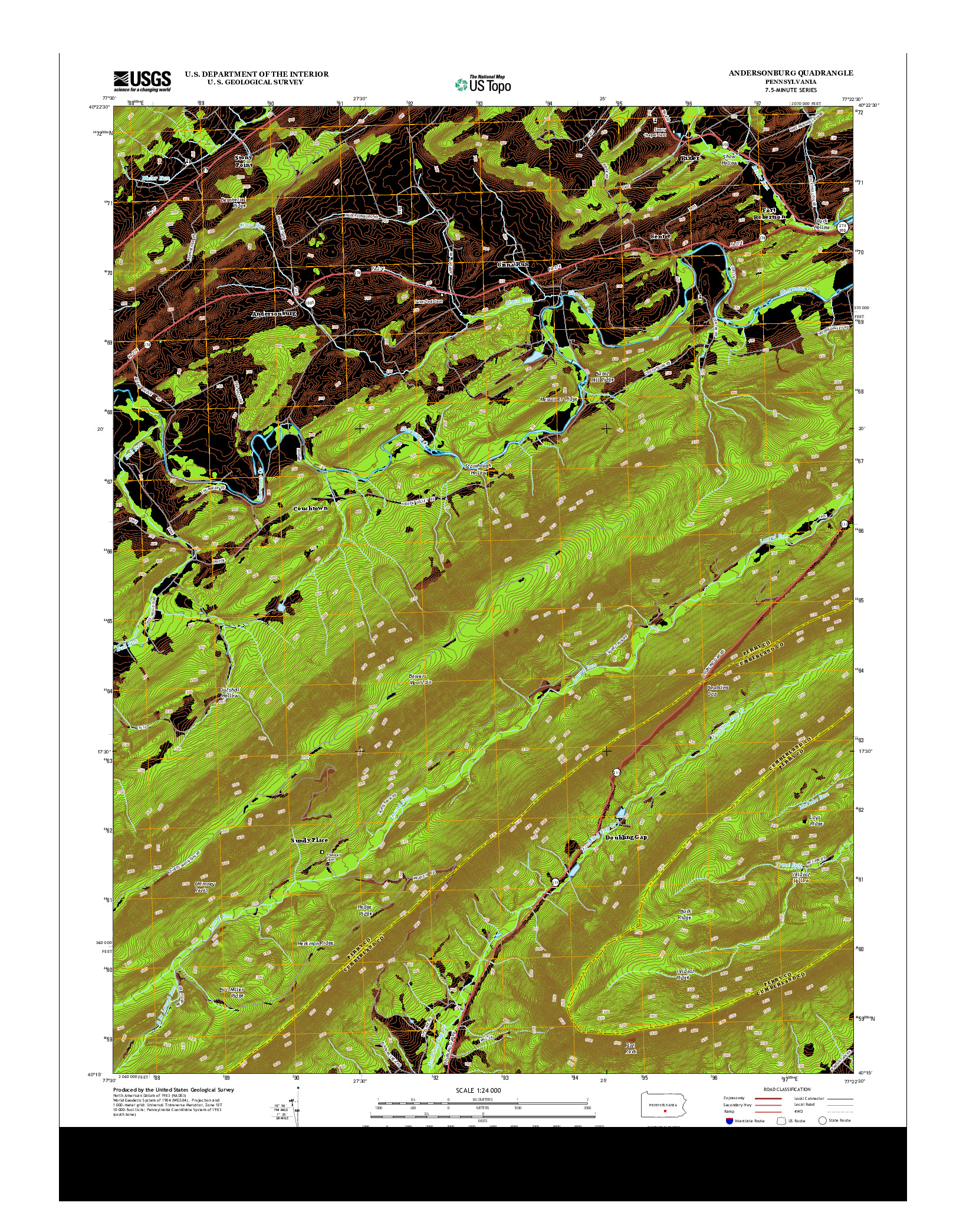 USGS US TOPO 7.5-MINUTE MAP FOR ANDERSONBURG, PA 2013