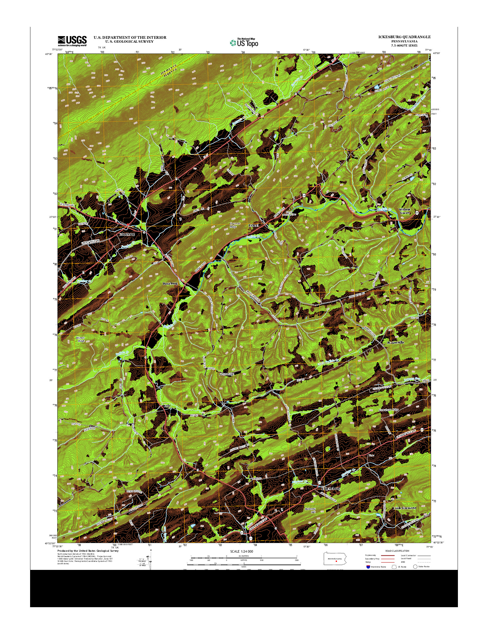 USGS US TOPO 7.5-MINUTE MAP FOR ICKESBURG, PA 2013