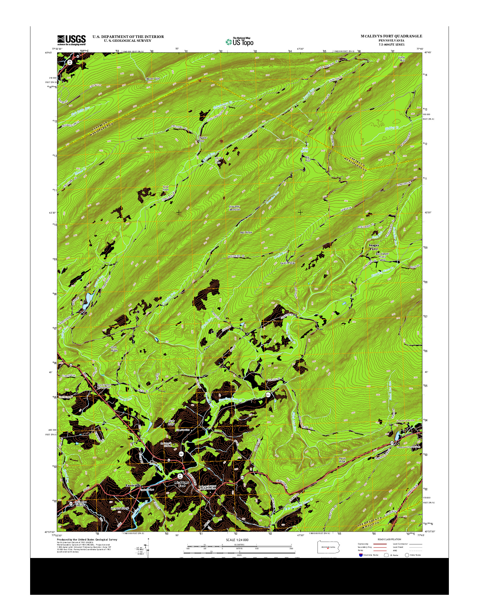USGS US TOPO 7.5-MINUTE MAP FOR MCALEVYS FORT, PA 2013