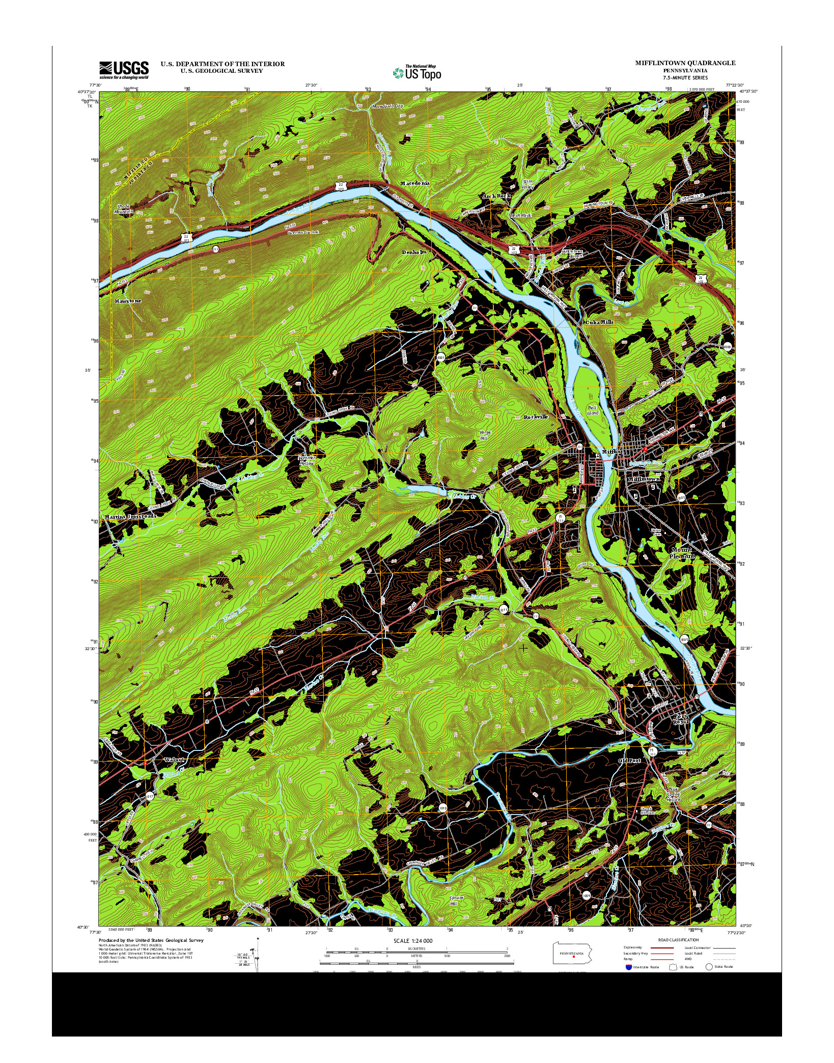 USGS US TOPO 7.5-MINUTE MAP FOR MIFFLINTOWN, PA 2013