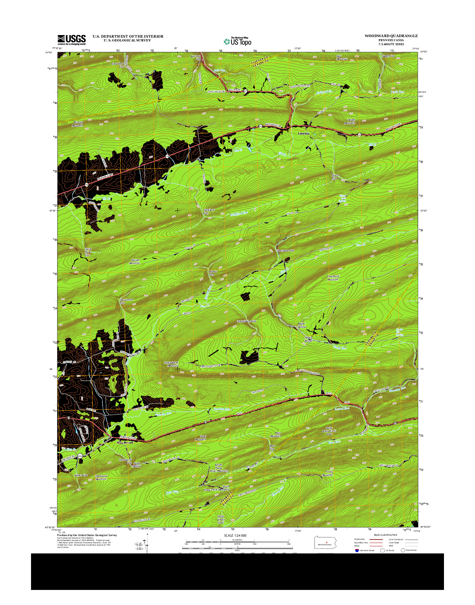 USGS US TOPO 7.5-MINUTE MAP FOR WOODWARD, PA 2013