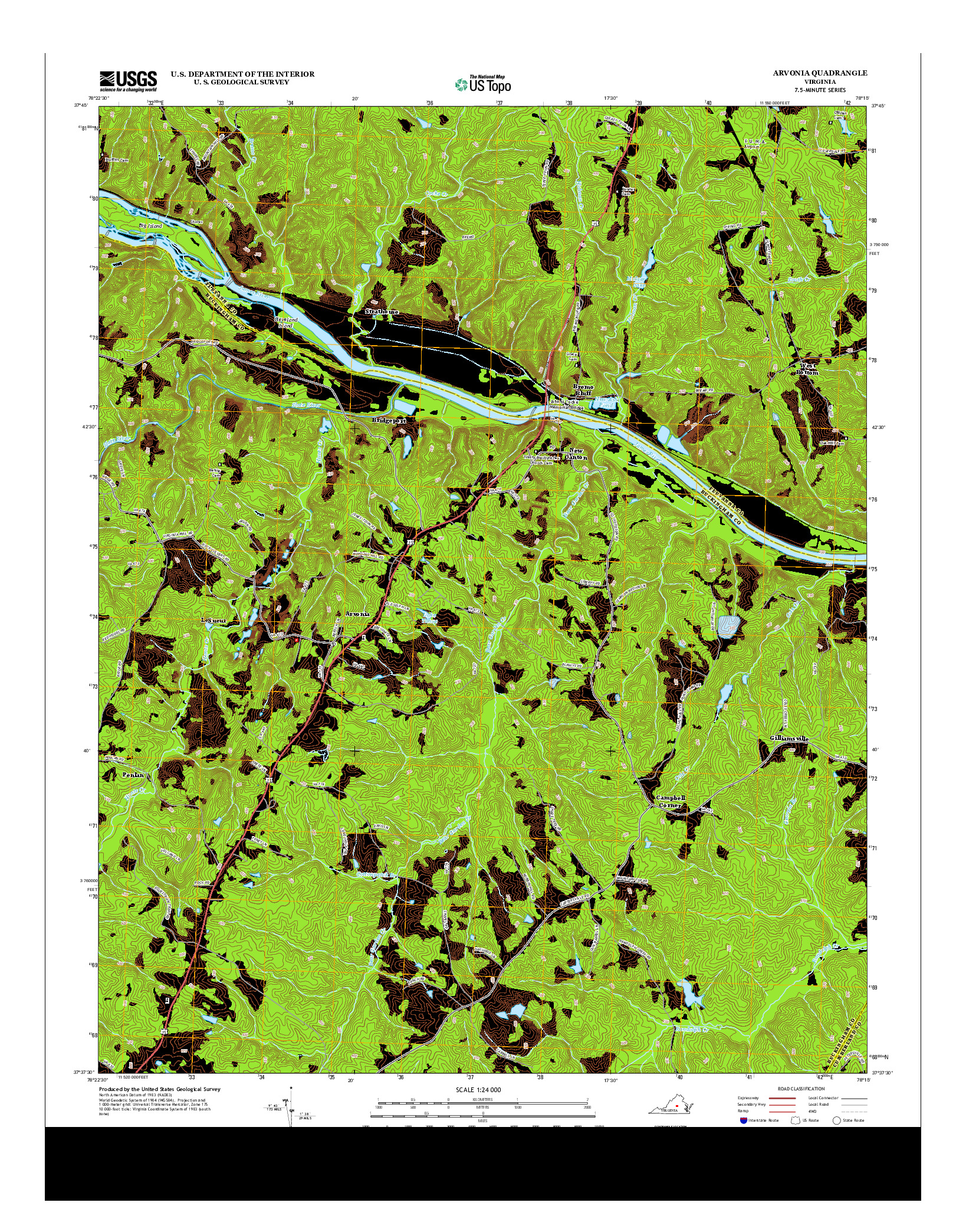 USGS US TOPO 7.5-MINUTE MAP FOR ARVONIA, VA 2013