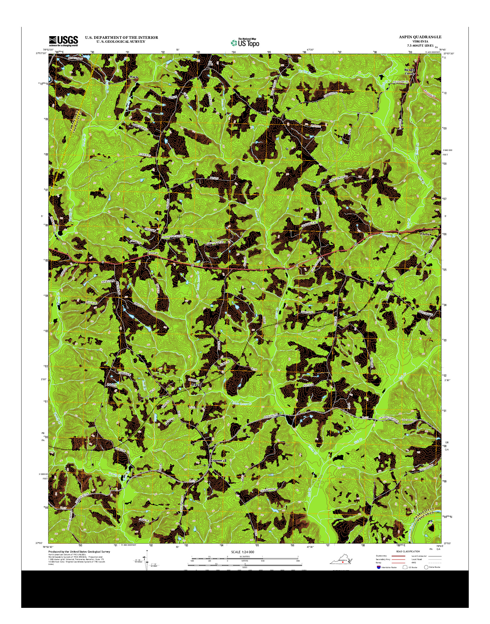 USGS US TOPO 7.5-MINUTE MAP FOR ASPEN, VA 2013