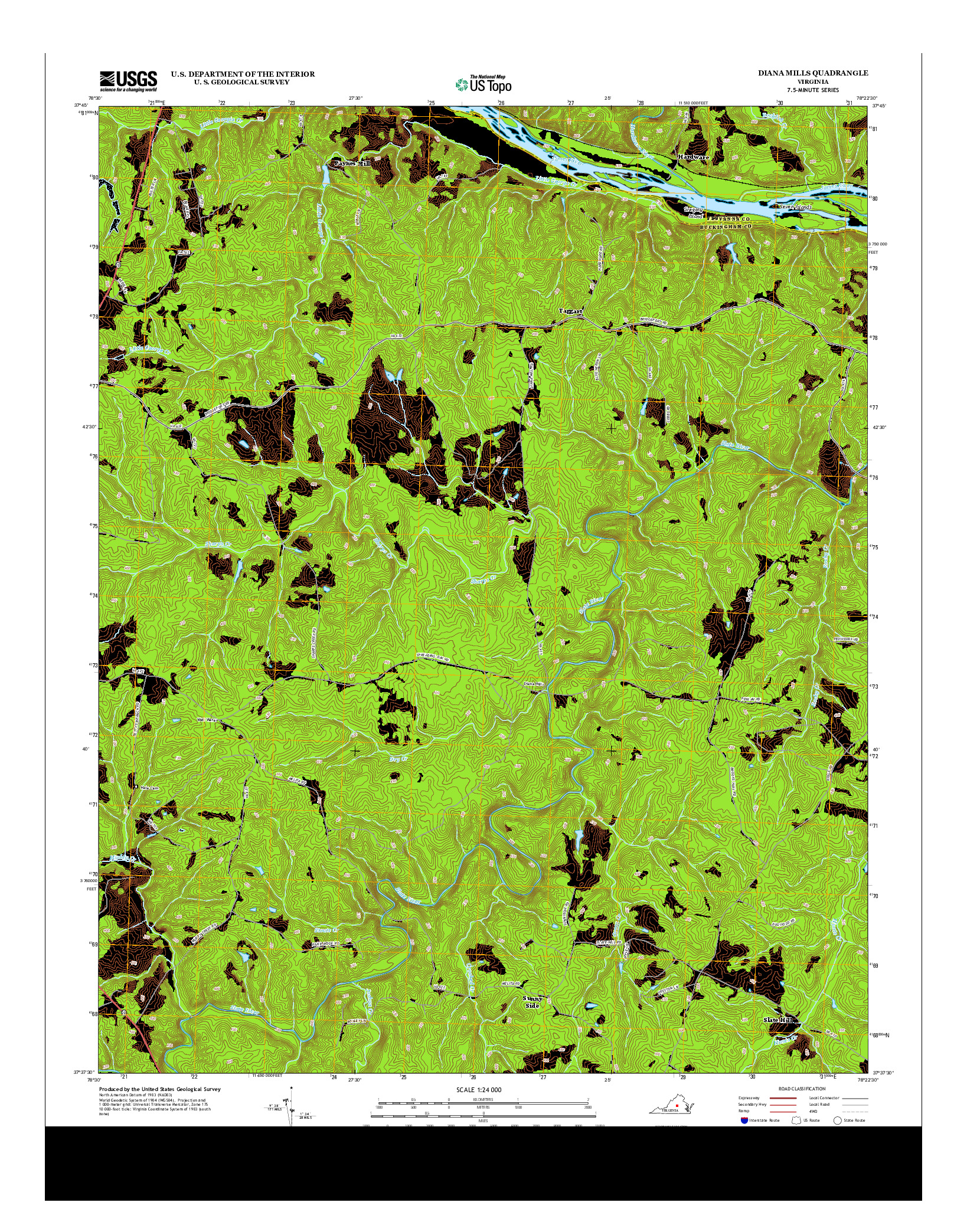 USGS US TOPO 7.5-MINUTE MAP FOR DIANA MILLS, VA 2013