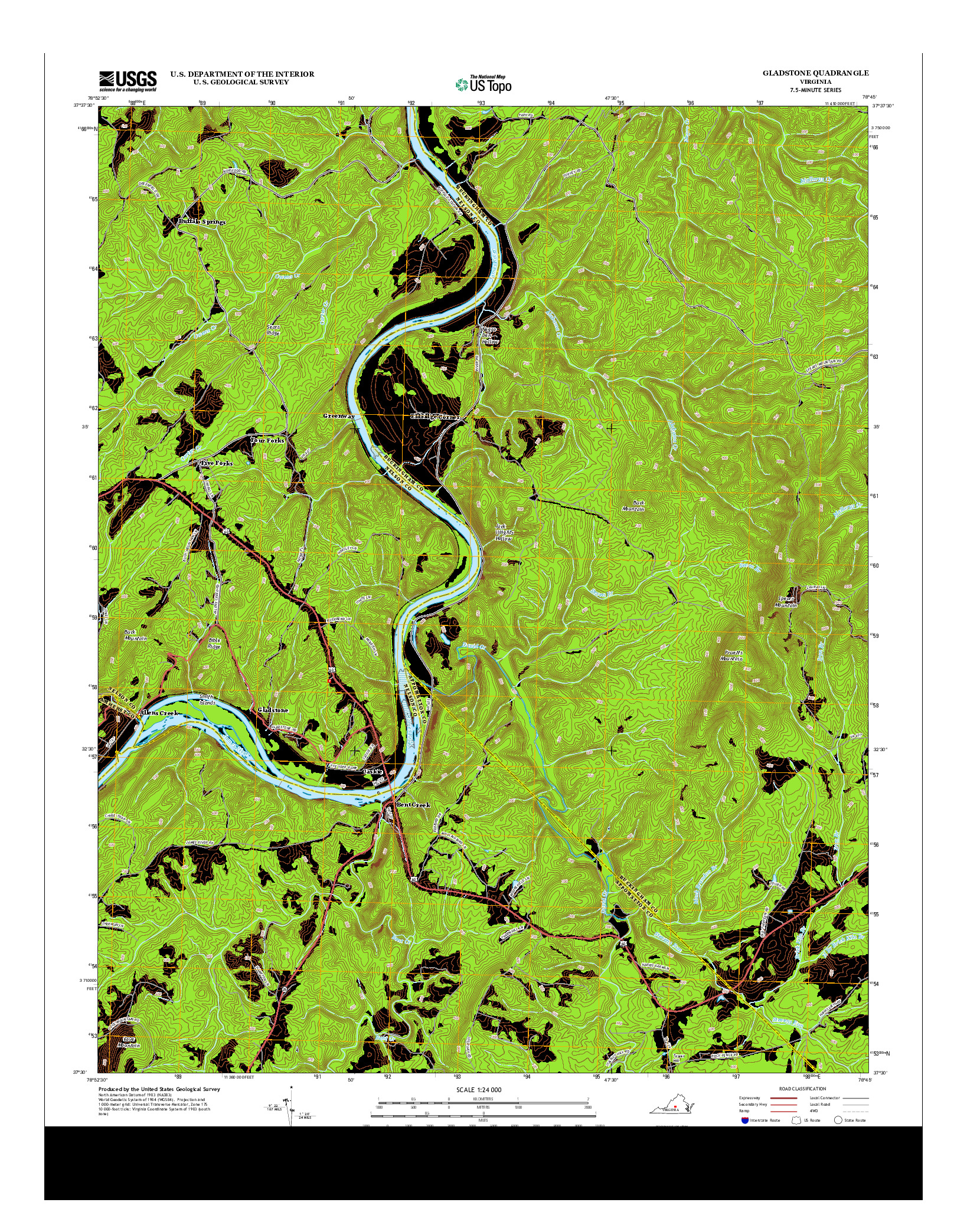 USGS US TOPO 7.5-MINUTE MAP FOR GLADSTONE, VA 2013
