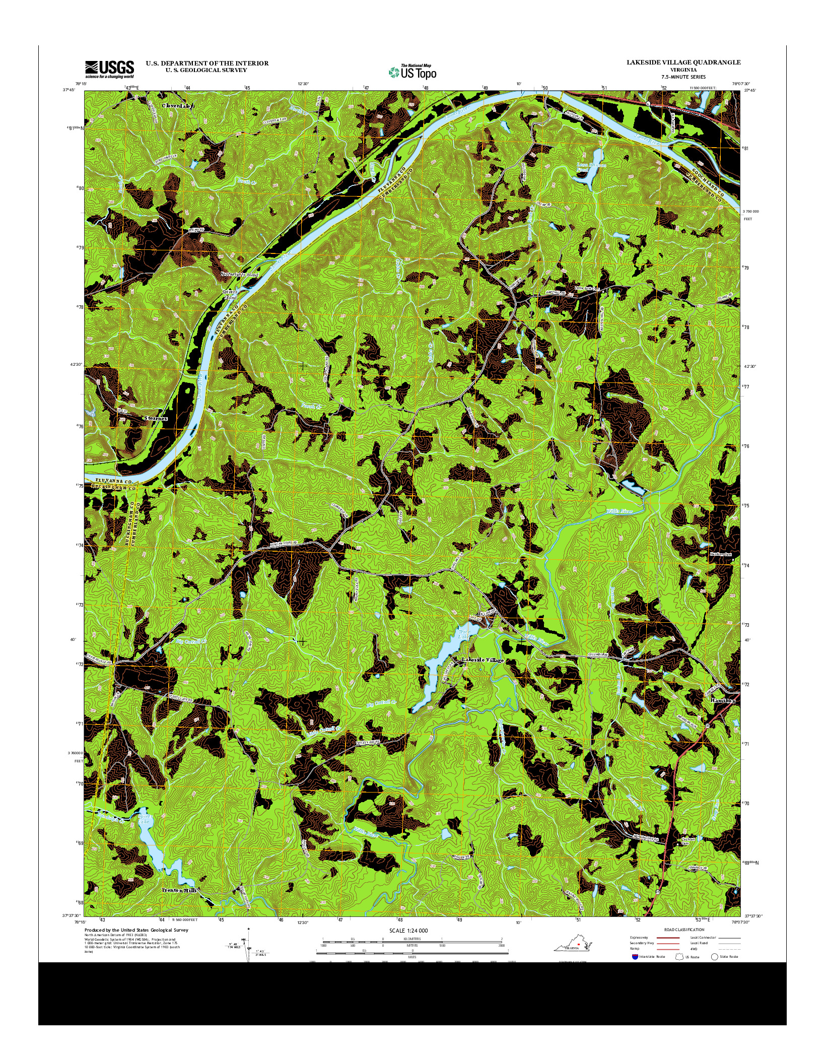 USGS US TOPO 7.5-MINUTE MAP FOR LAKESIDE VILLAGE, VA 2013