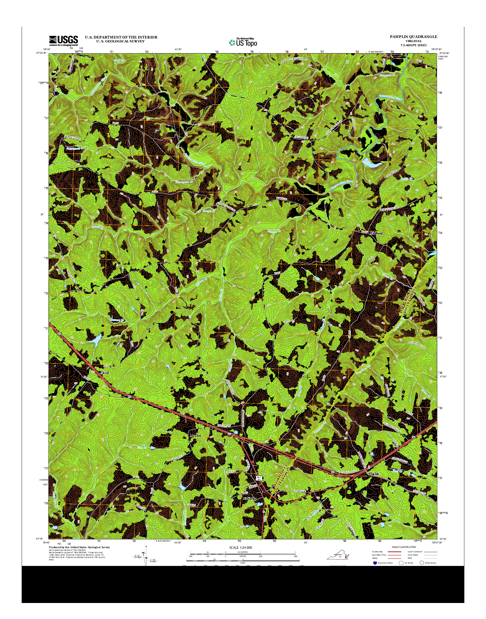USGS US TOPO 7.5-MINUTE MAP FOR PAMPLIN, VA 2013