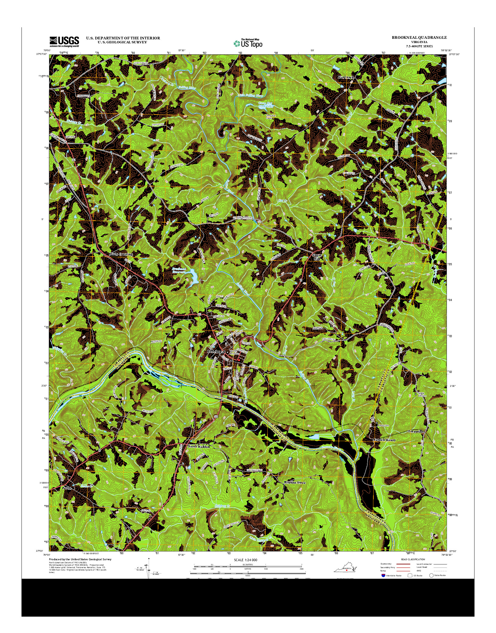 USGS US TOPO 7.5-MINUTE MAP FOR BROOKNEAL, VA 2013