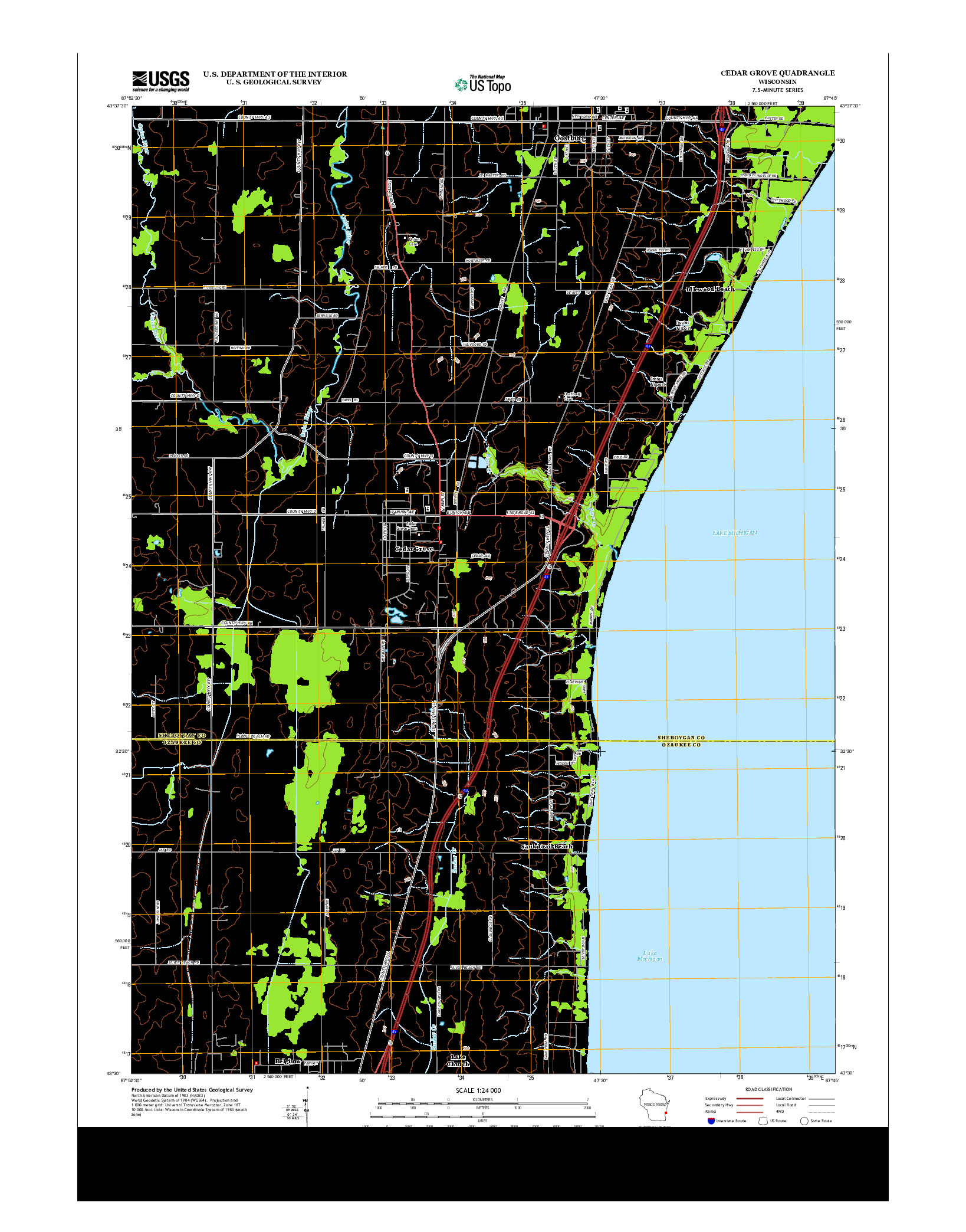 USGS US TOPO 7.5-MINUTE MAP FOR CEDAR GROVE, WI 2013