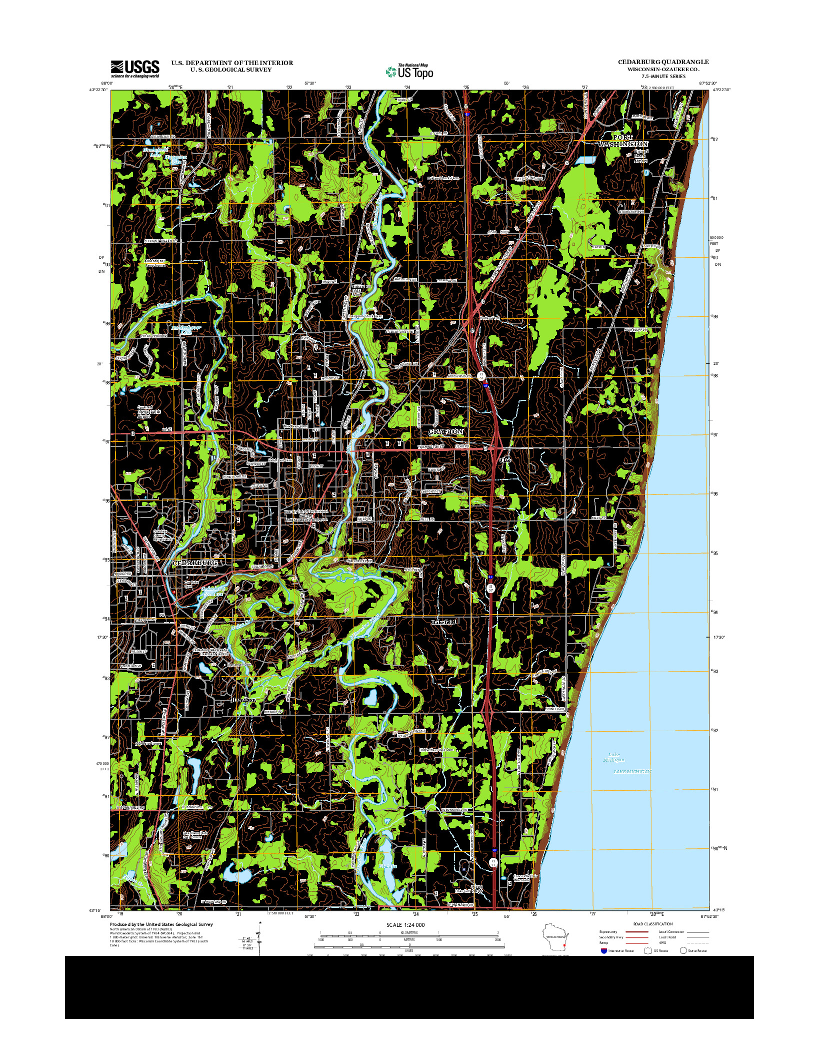 USGS US TOPO 7.5-MINUTE MAP FOR CEDARBURG, WI 2013