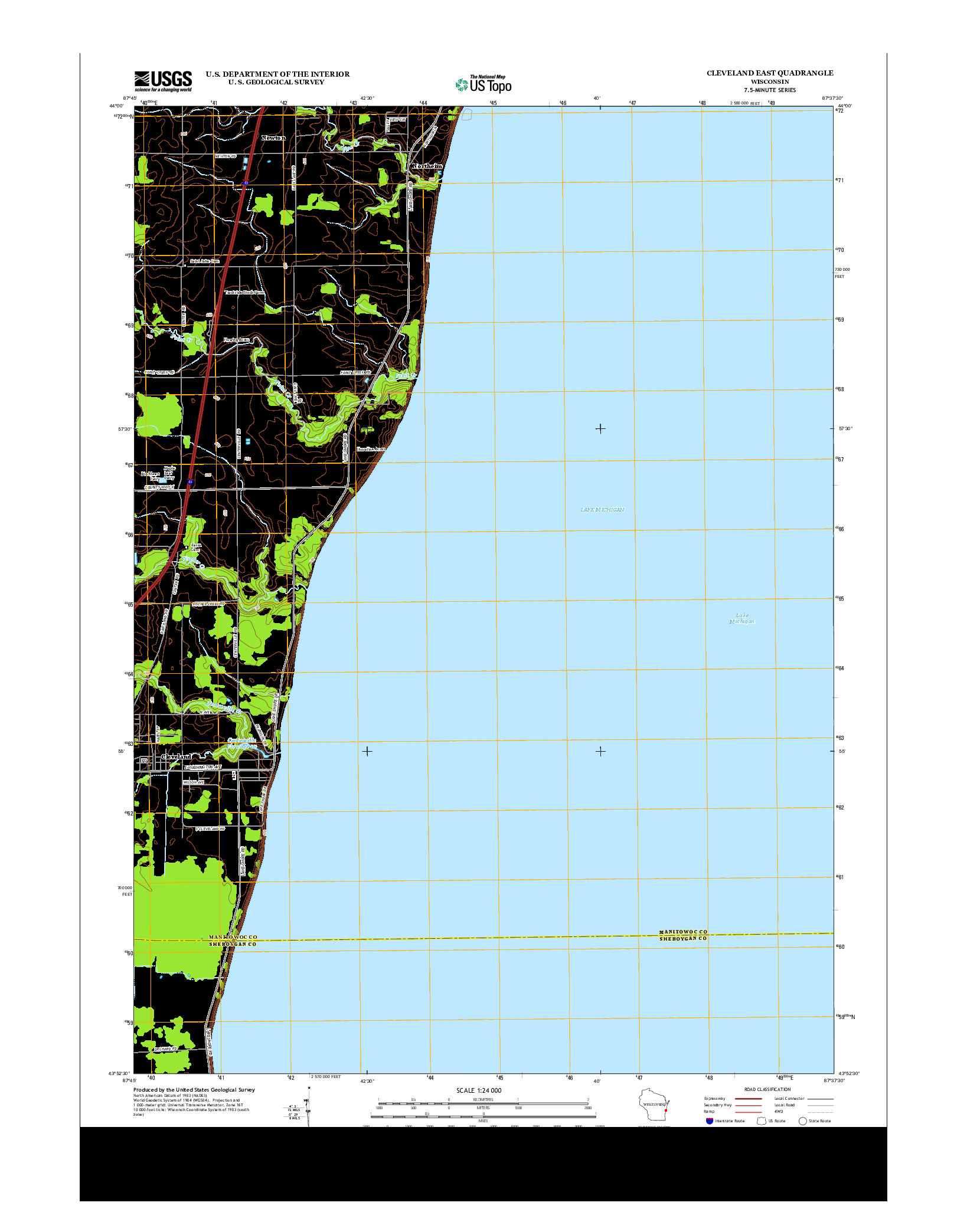 USGS US TOPO 7.5-MINUTE MAP FOR CLEVELAND EAST, WI 2013