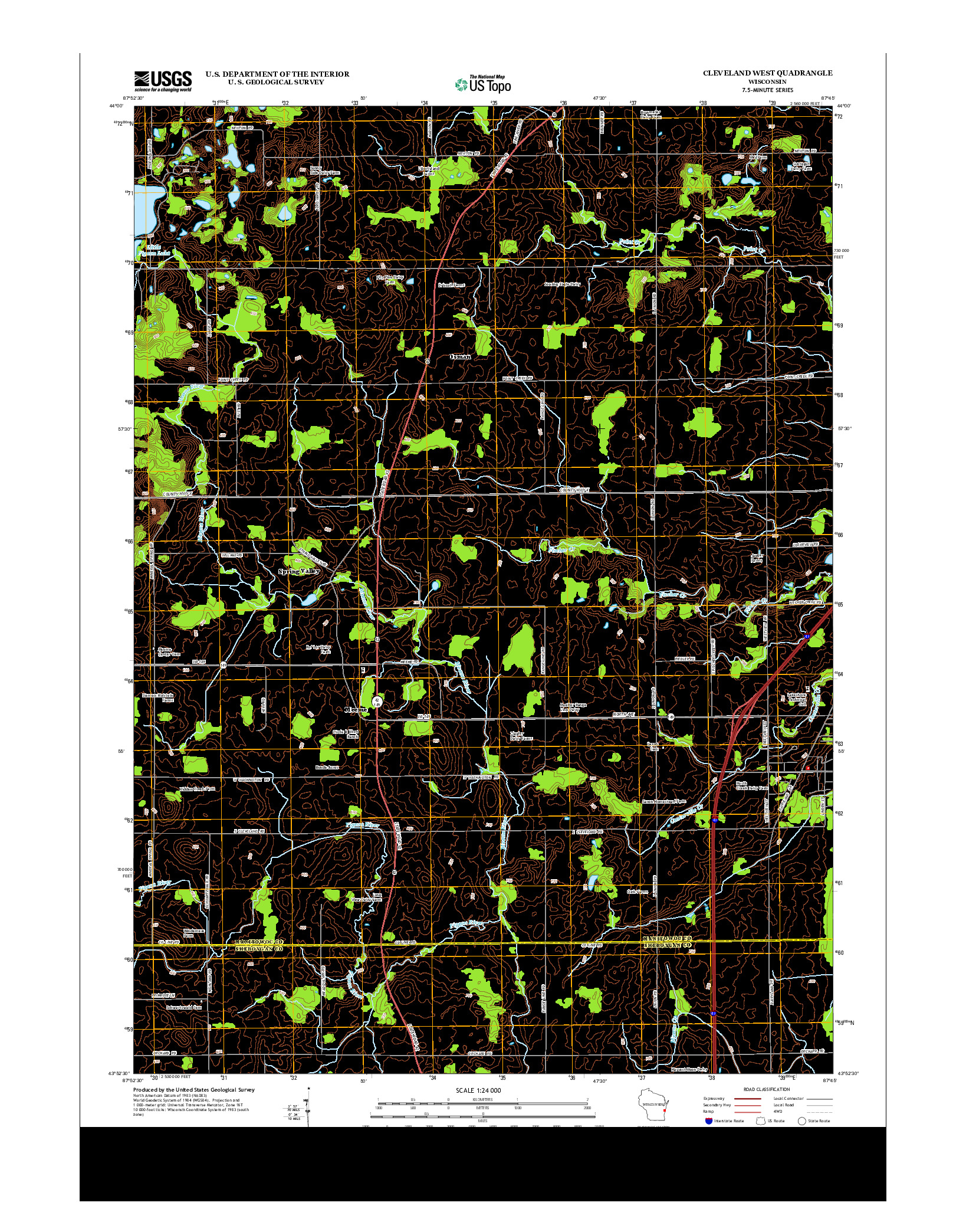 USGS US TOPO 7.5-MINUTE MAP FOR CLEVELAND WEST, WI 2013