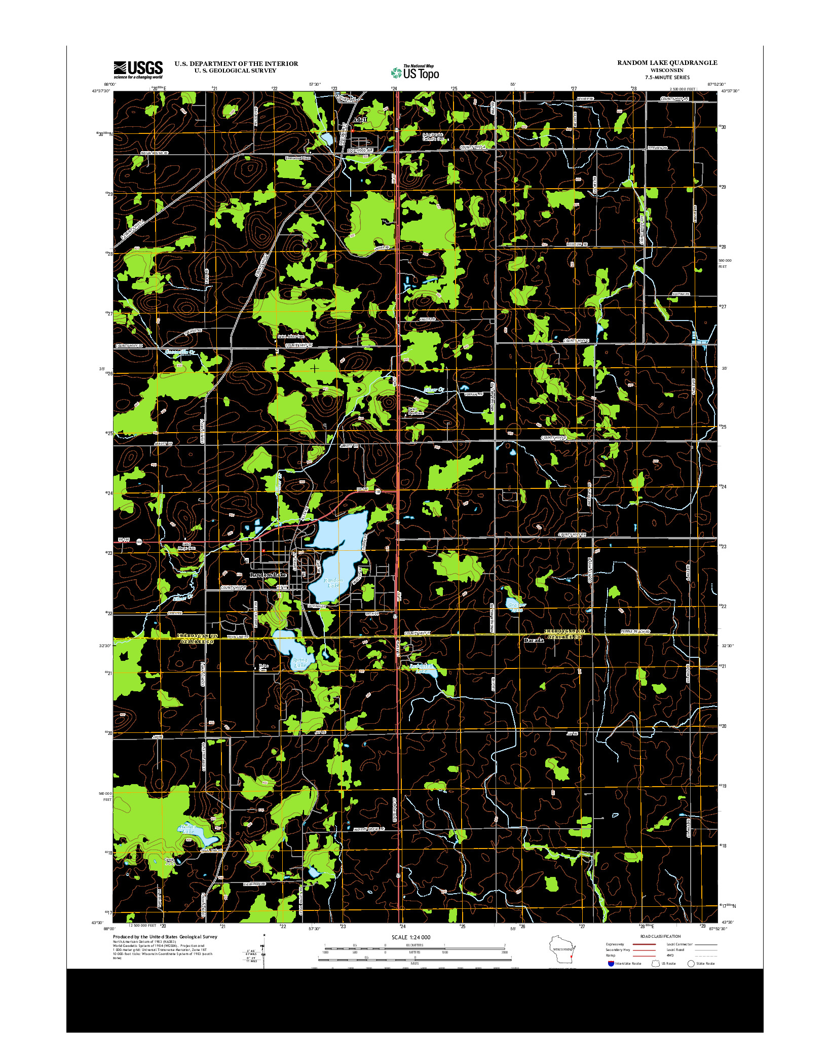 USGS US TOPO 7.5-MINUTE MAP FOR RANDOM LAKE, WI 2013