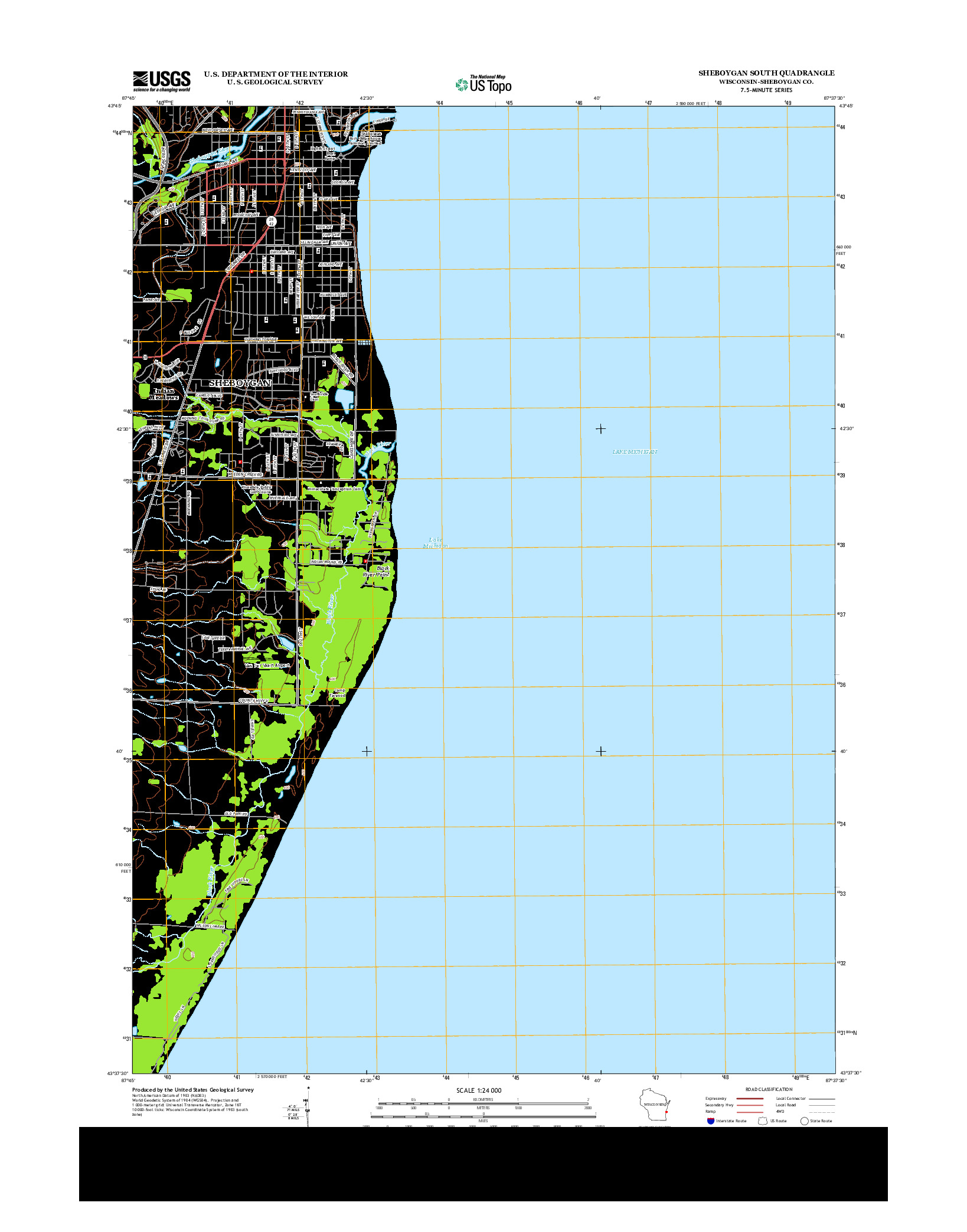 USGS US TOPO 7.5-MINUTE MAP FOR SHEBOYGAN SOUTH, WI 2013