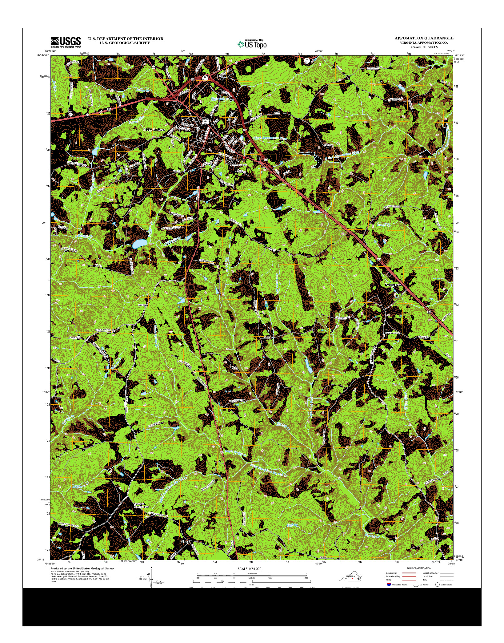 USGS US TOPO 7.5-MINUTE MAP FOR APPOMATTOX, VA 2013