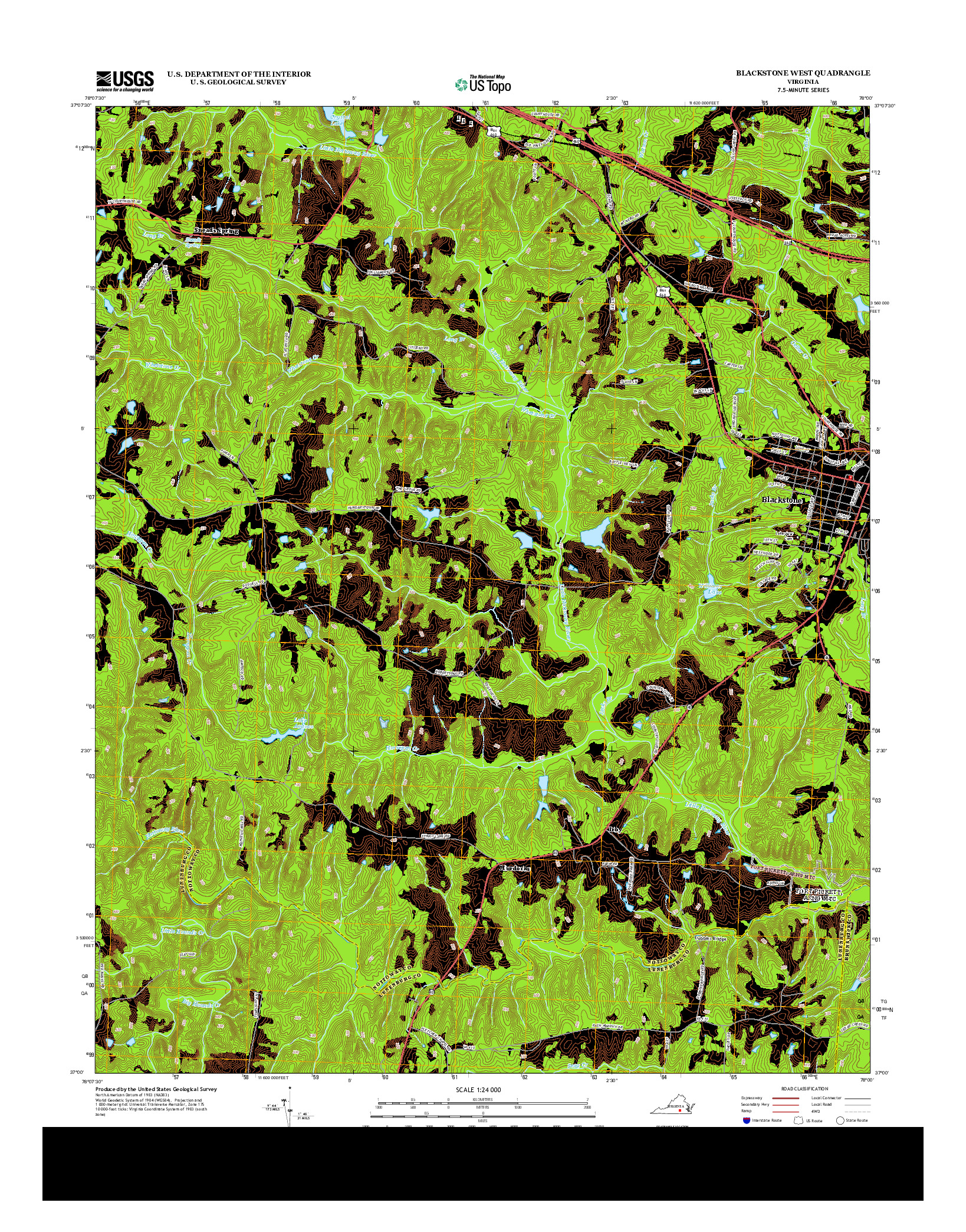 USGS US TOPO 7.5-MINUTE MAP FOR BLACKSTONE WEST, VA 2013