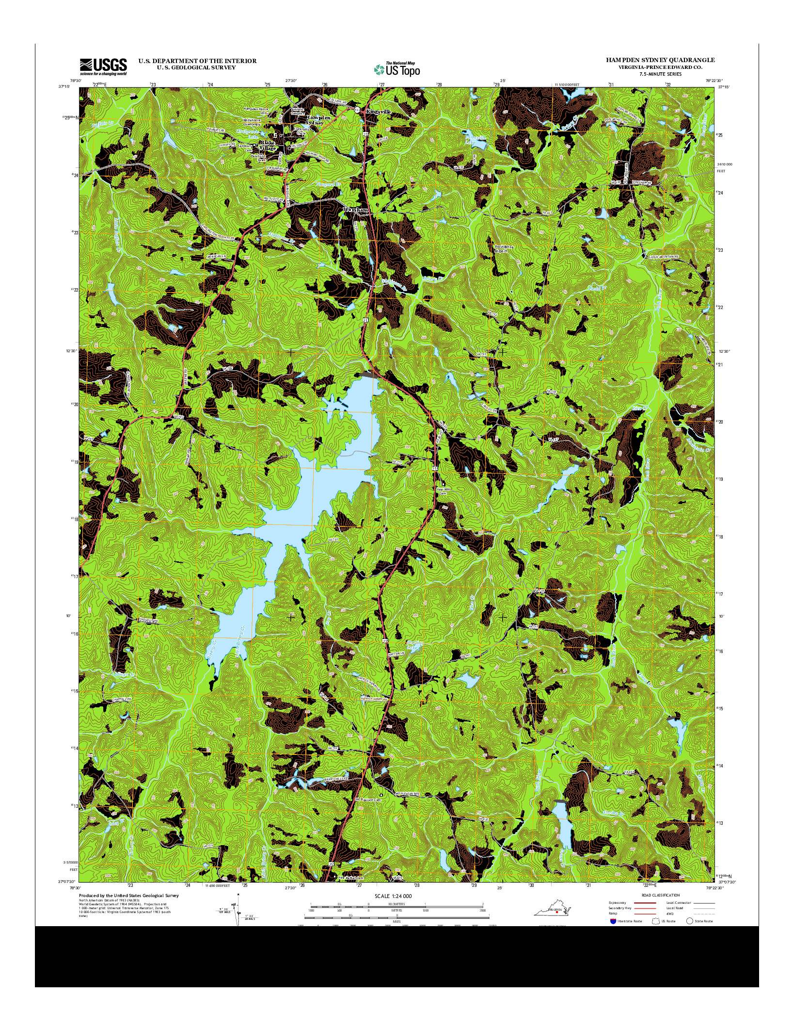 USGS US TOPO 7.5-MINUTE MAP FOR HAMPDEN SYDNEY, VA 2013
