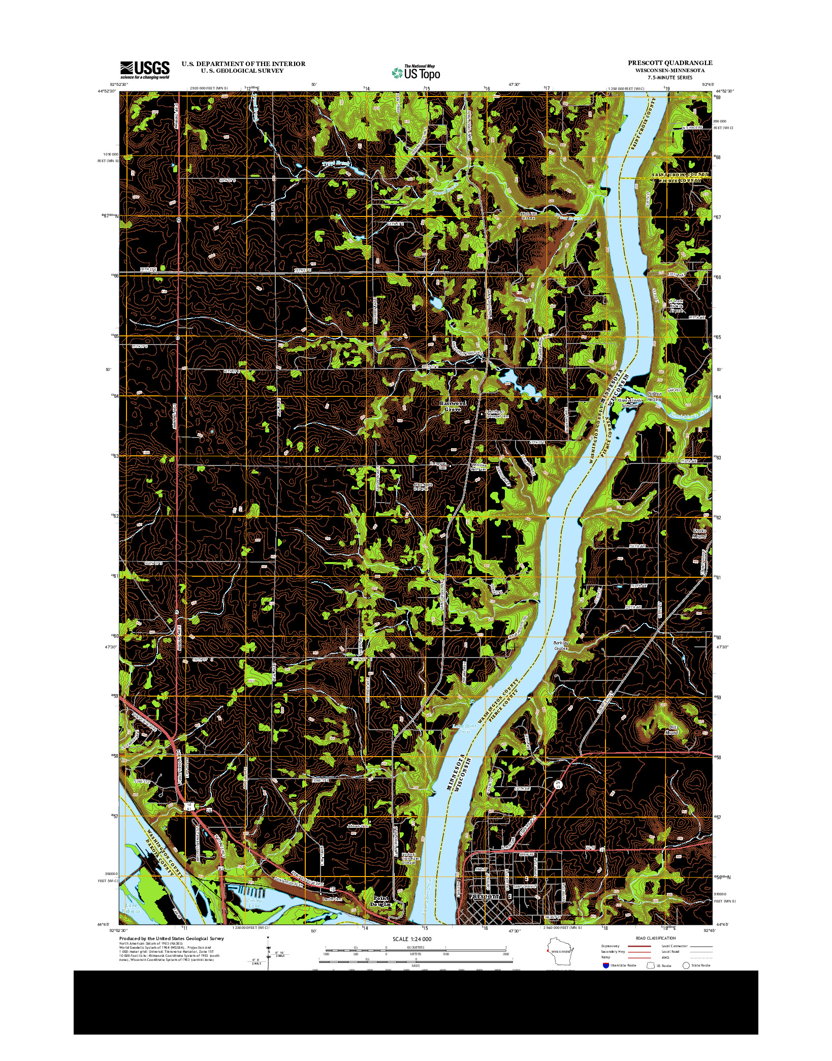 USGS US TOPO 7.5-MINUTE MAP FOR PRESCOTT, WI-MN 2013