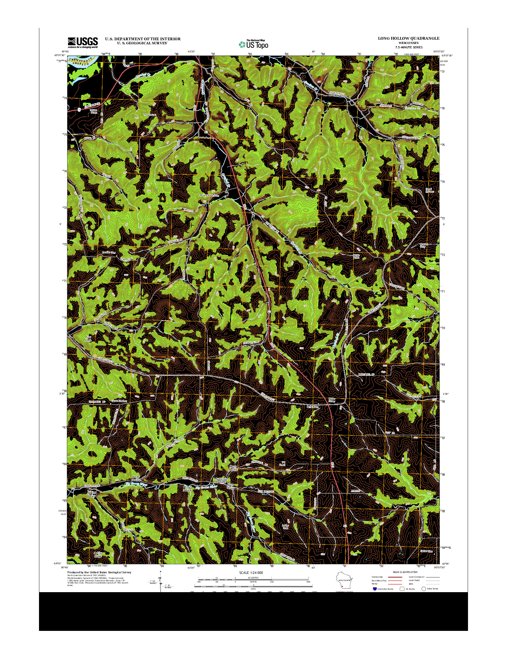 USGS US TOPO 7.5-MINUTE MAP FOR LONG HOLLOW, WI 2013